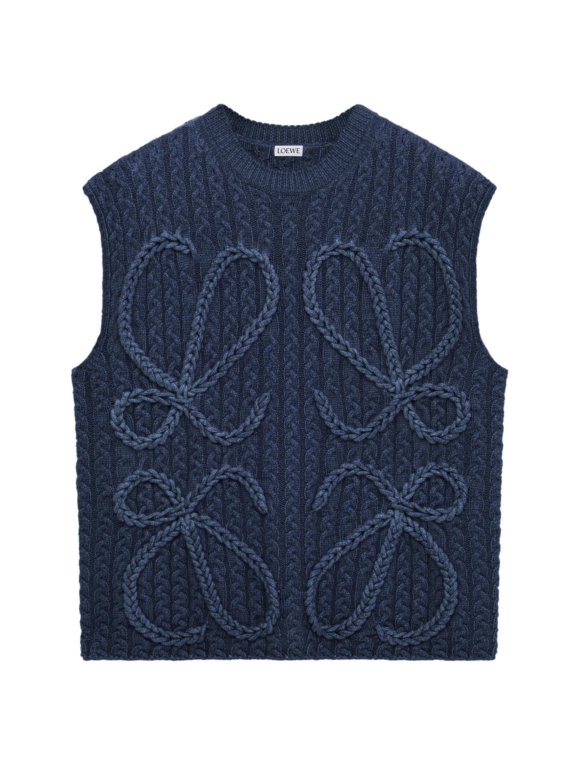 LOEWE Women's Anagram Cable-Knit Wool Sweater Vest - Navy Blue