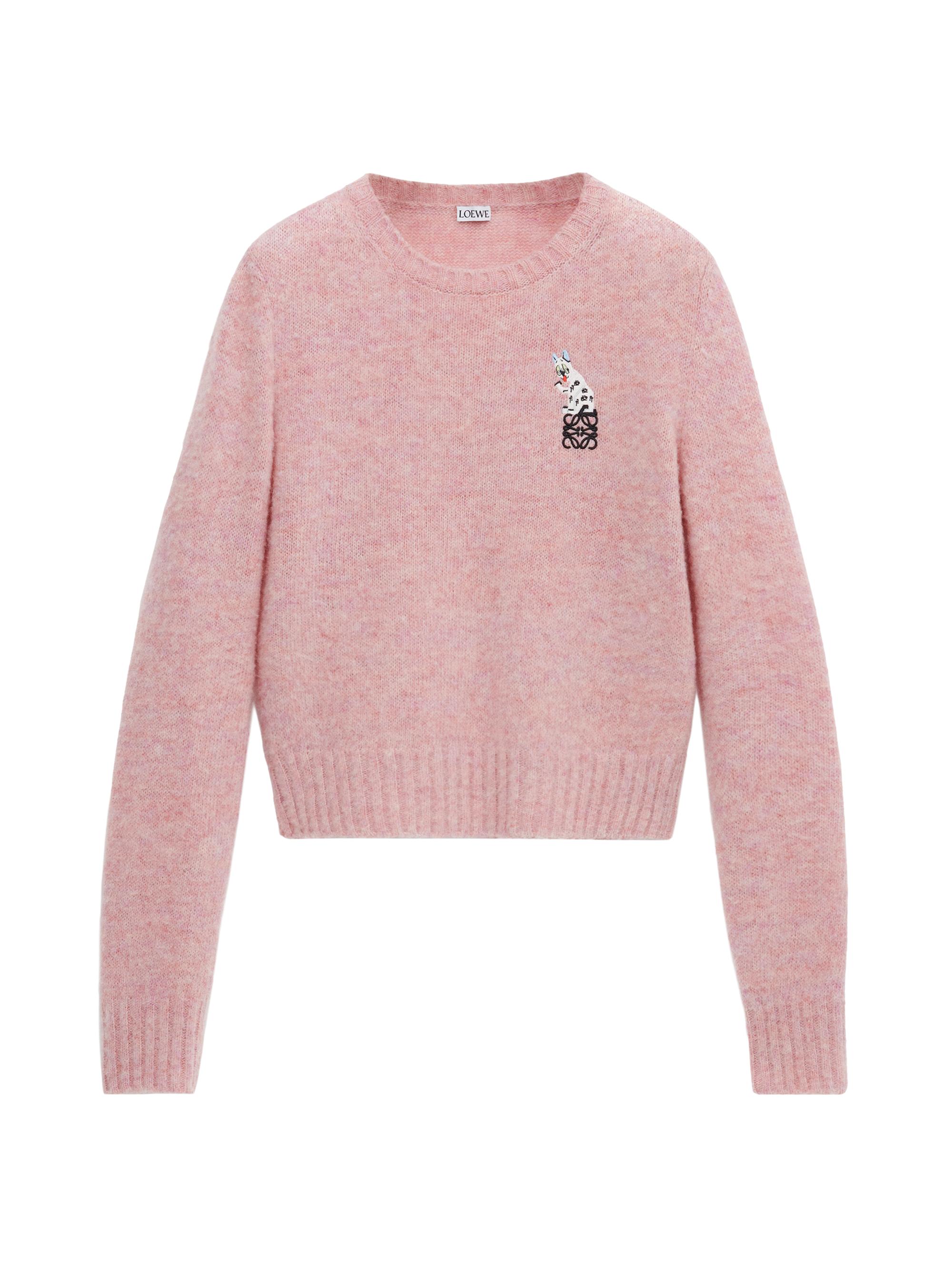 LOEWE Women's  x Louis Wain Embroidered Wool Crewneck Sweater - Pink