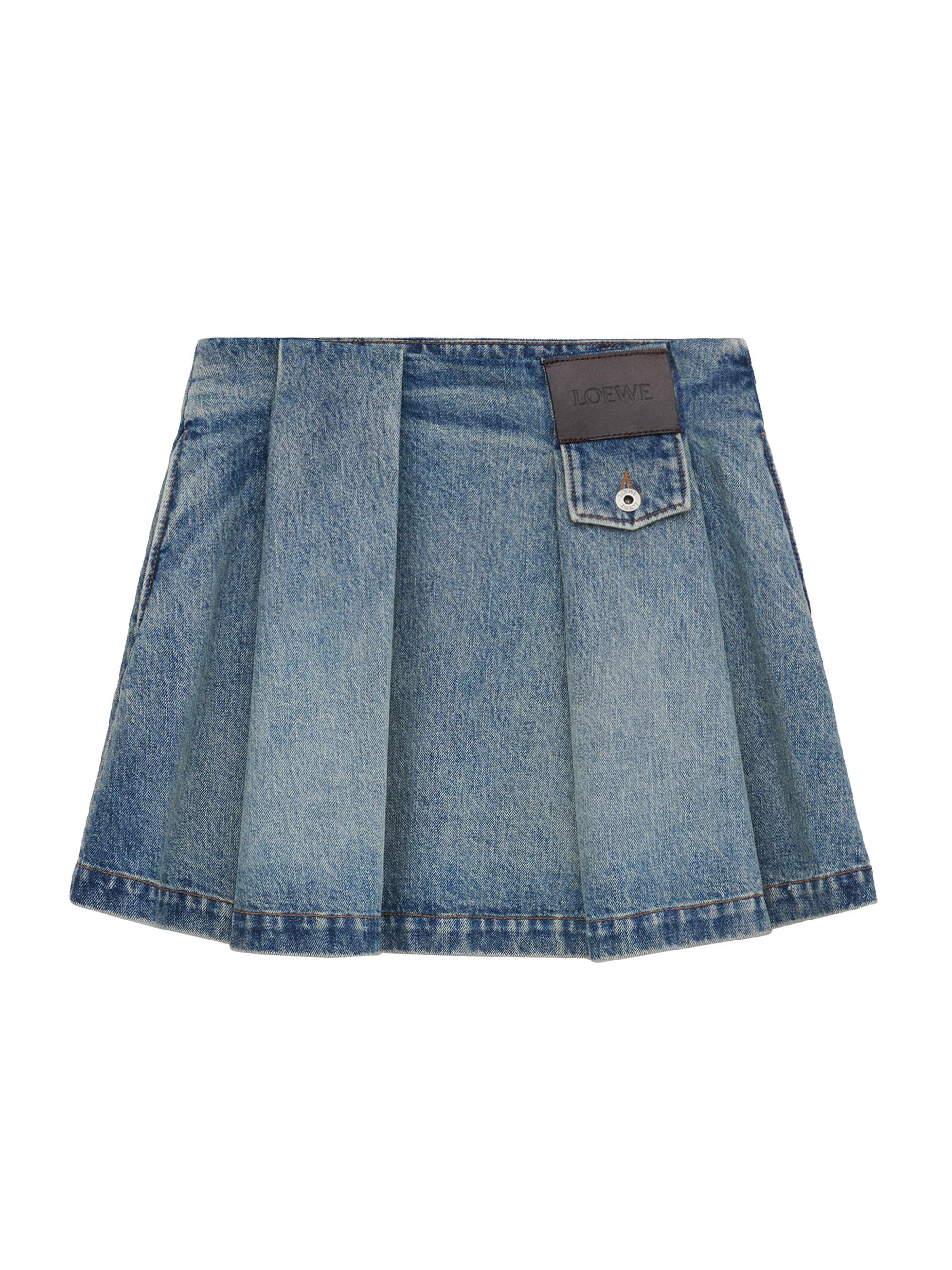LOEWE Women's Pleated Denim Miniskirt - Washed Denim