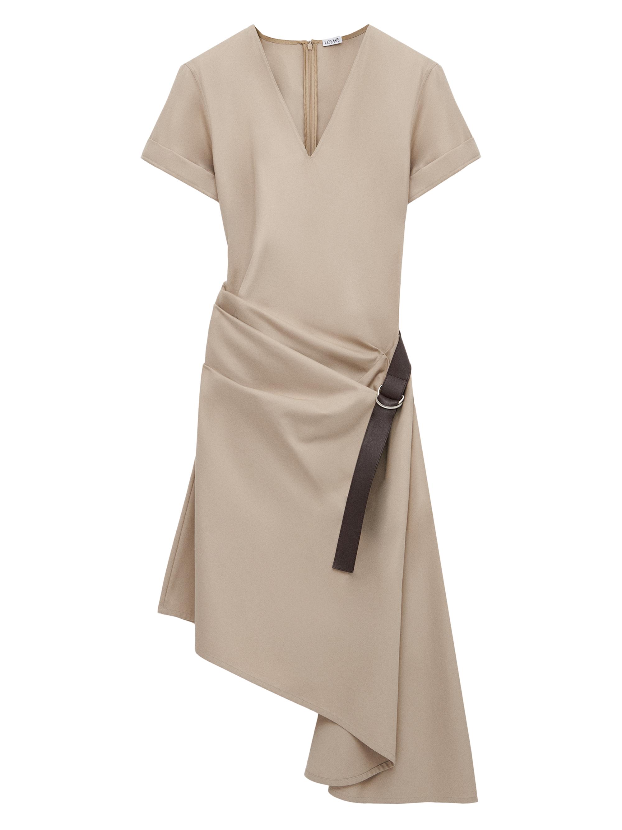 LOEWE Women's Belted Asymmetric Cotton-Blend Midi-Dress - Beige