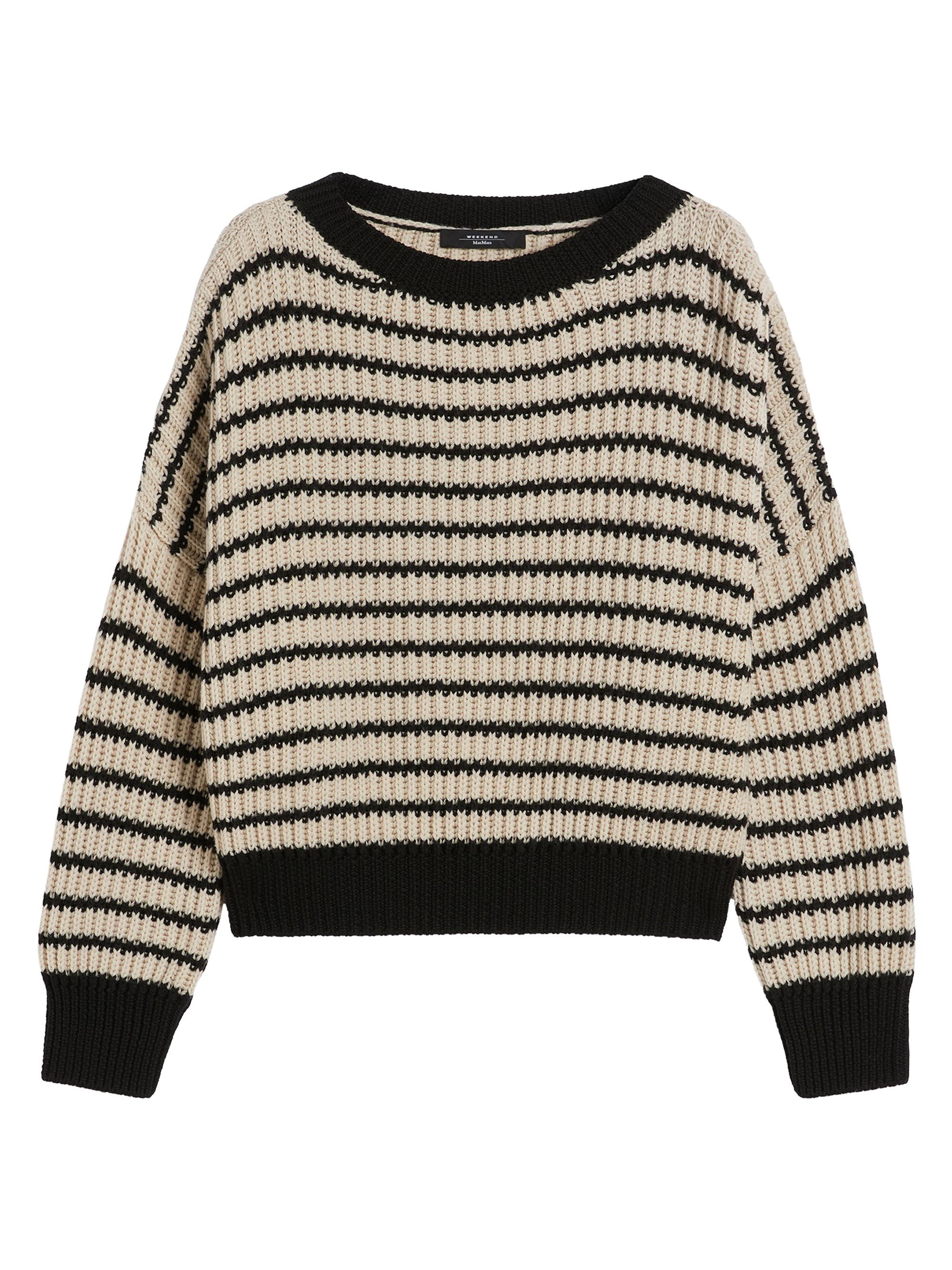 Weekend Max Mara Women's Cropped Wool Knit Jumper - Beige Pinstripes