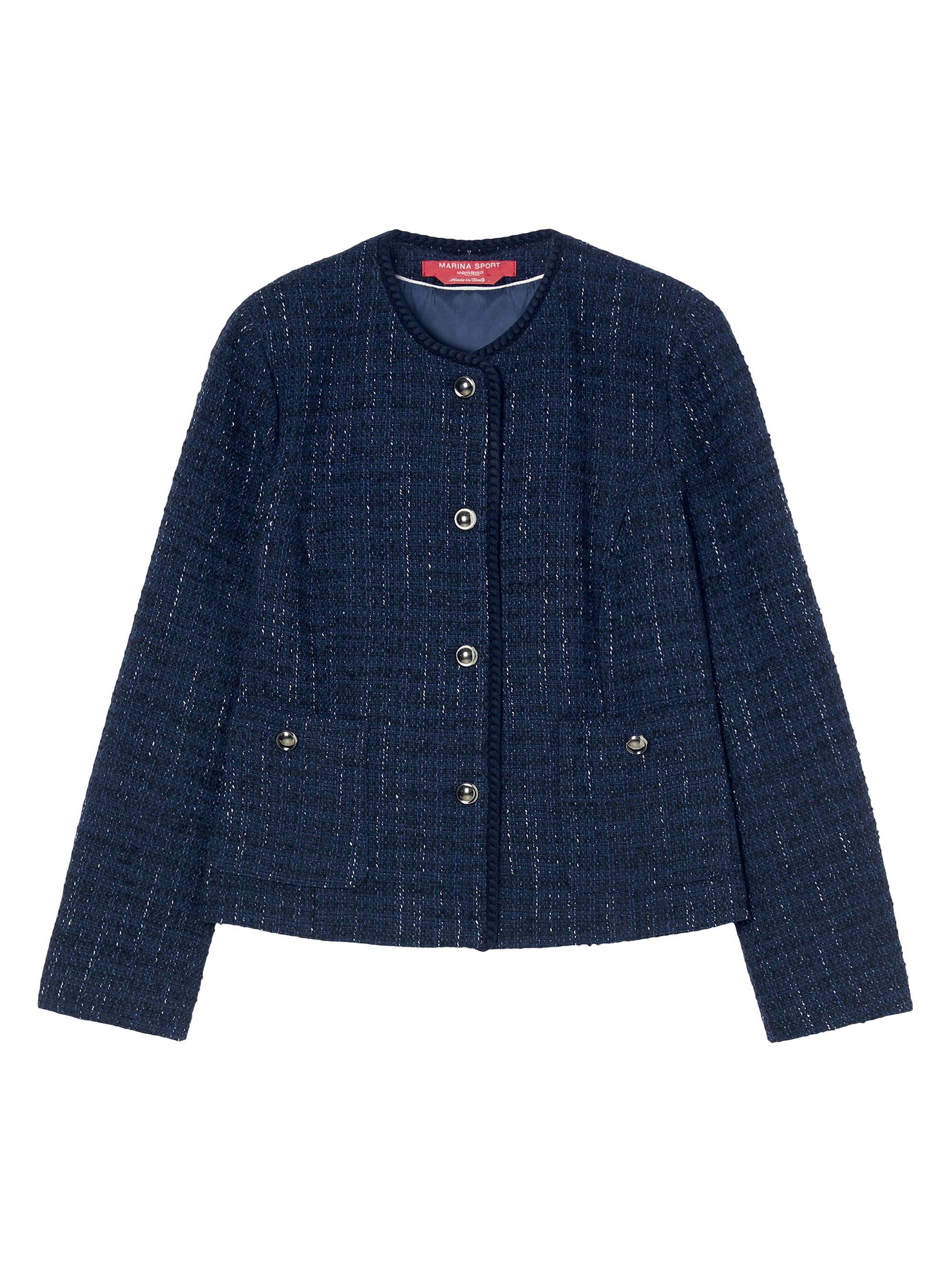 Marina Rinaldi Women's Yarn Dyed Knit Jacket - Navy Mesh Fabric