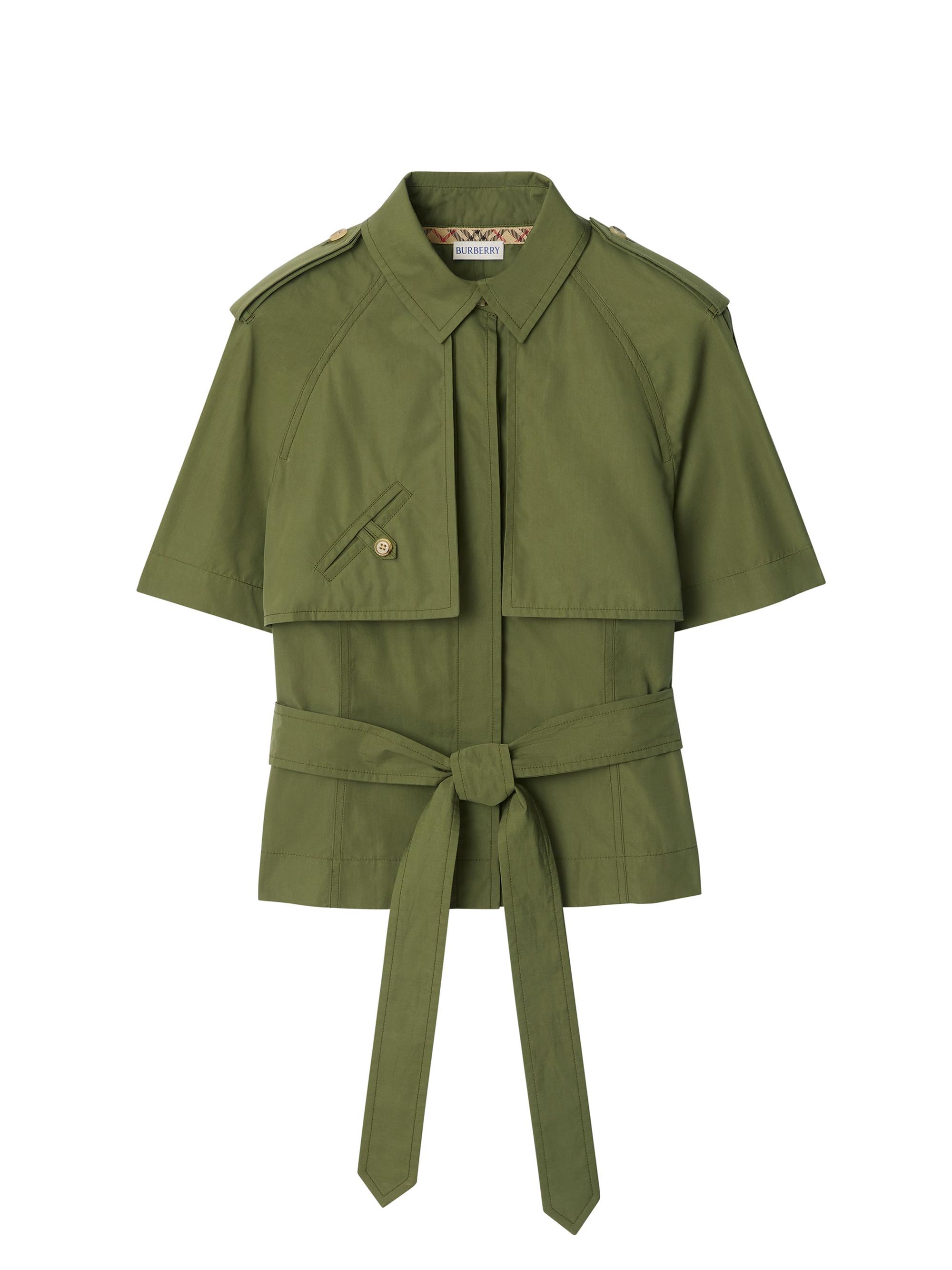 Burberry Women's Liv Cotton Poplin Crop Trench Shirt - Pasture