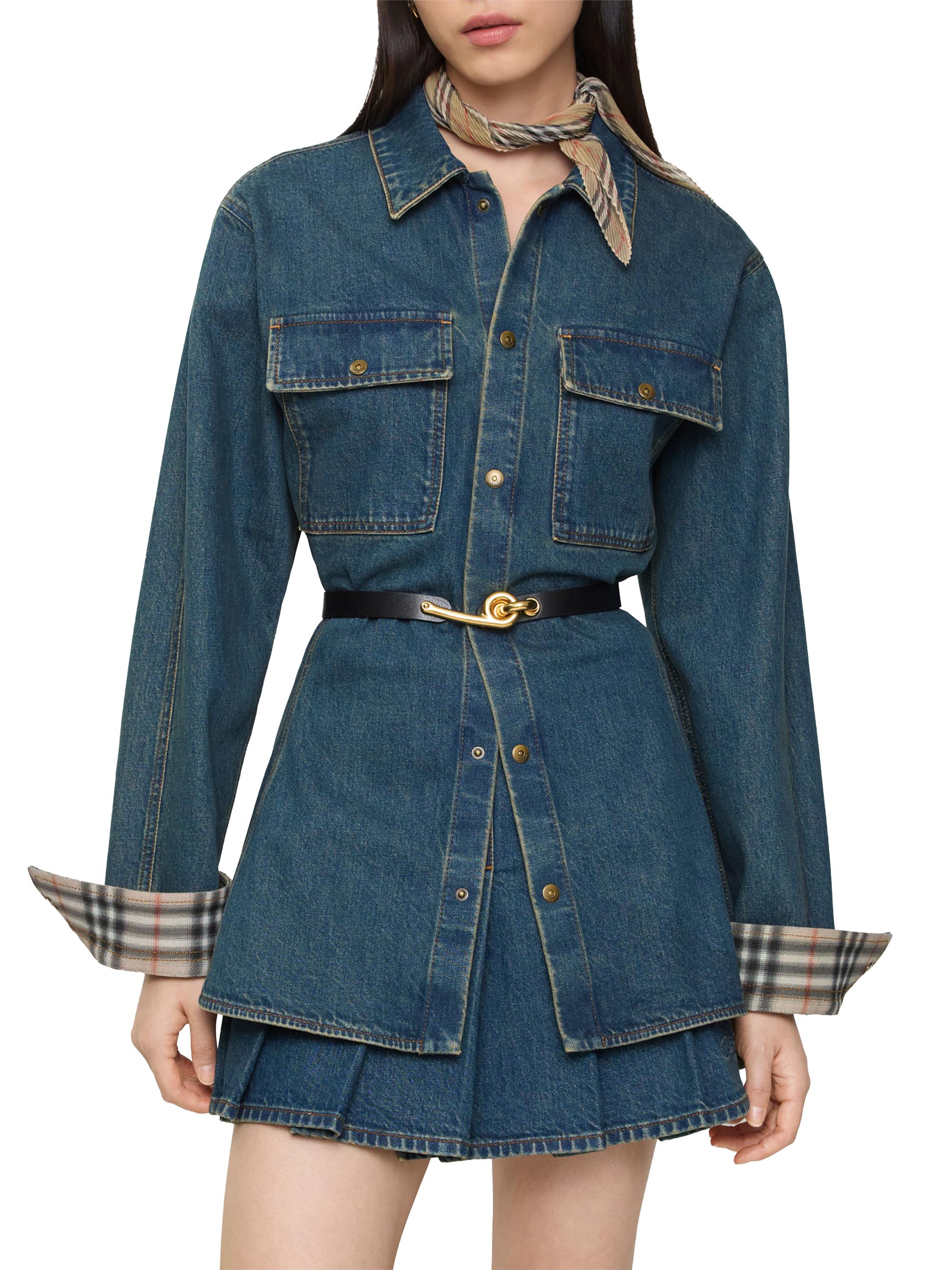 Burberry Dahlia Denim Pleated EKD Miniskirt | Saks Fifth Avenue