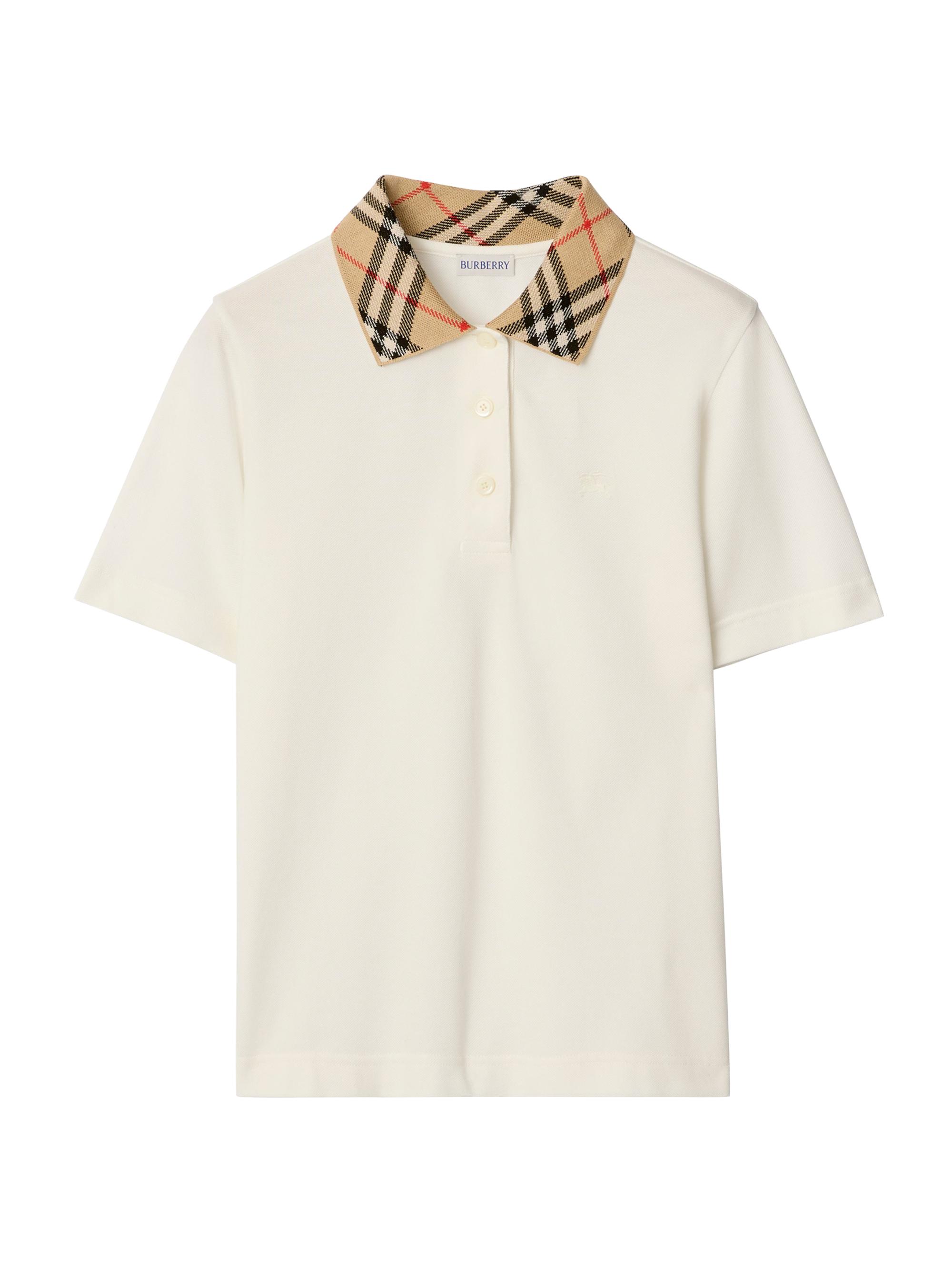 Burberry Women's Imogen Check-Collar Polo Shirt - Chalk
