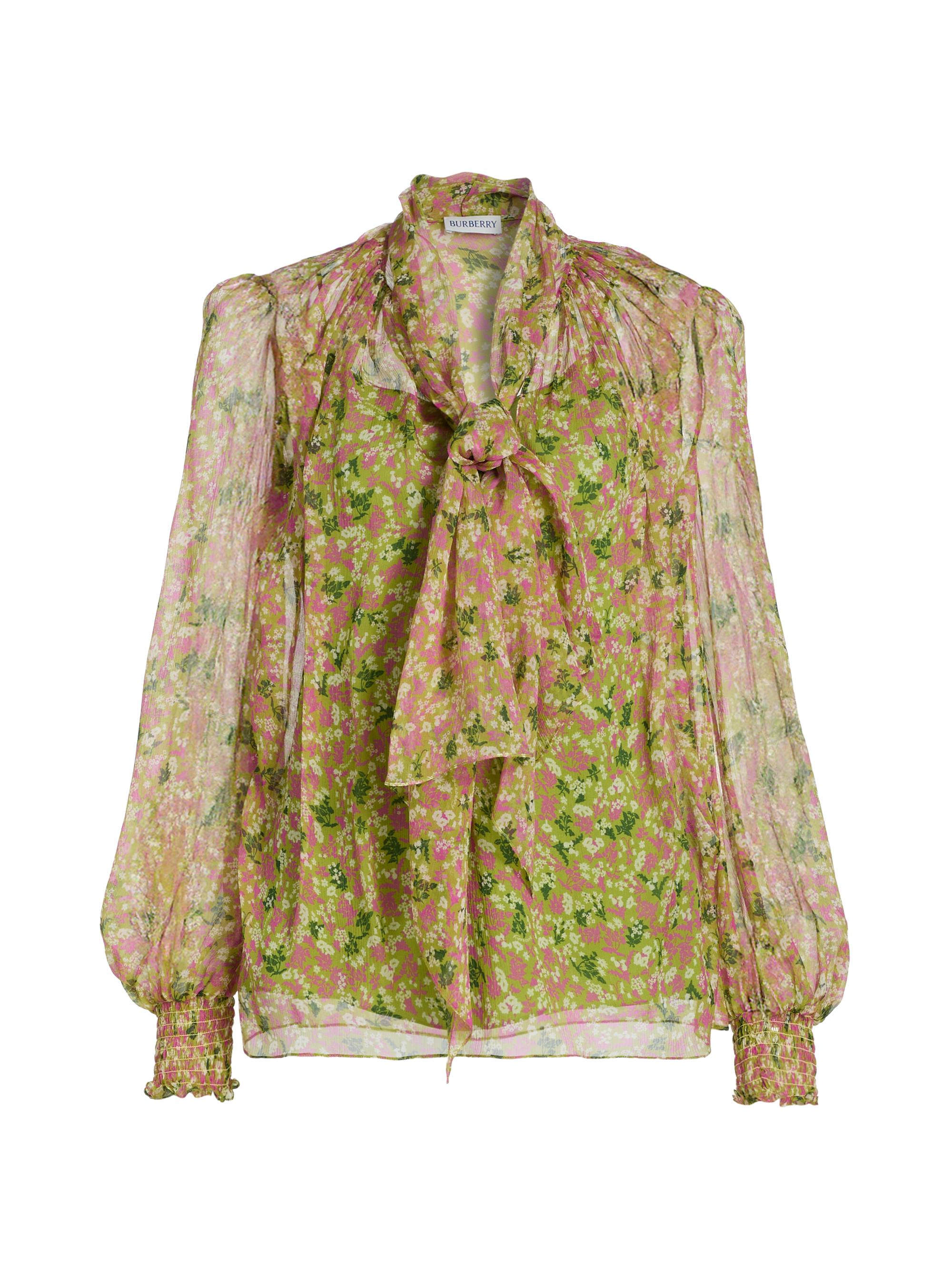 Burberry Women's Lila Ditsy Floral Silk Tie Blouse - Bracken Greenpat