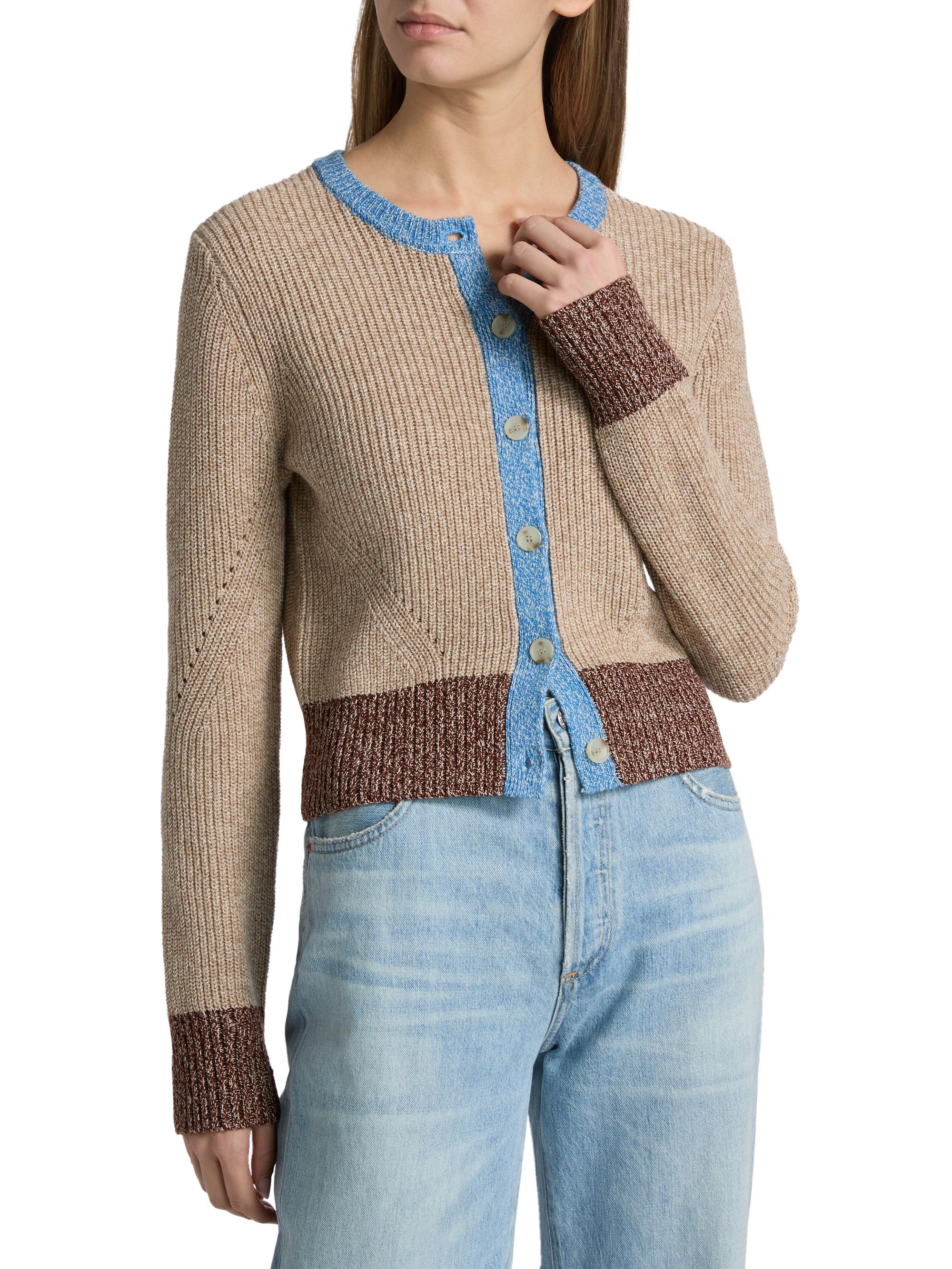 Veronica Beard Ibra Colorblocked Wool-Cotton Cardigan | Saks Fifth
