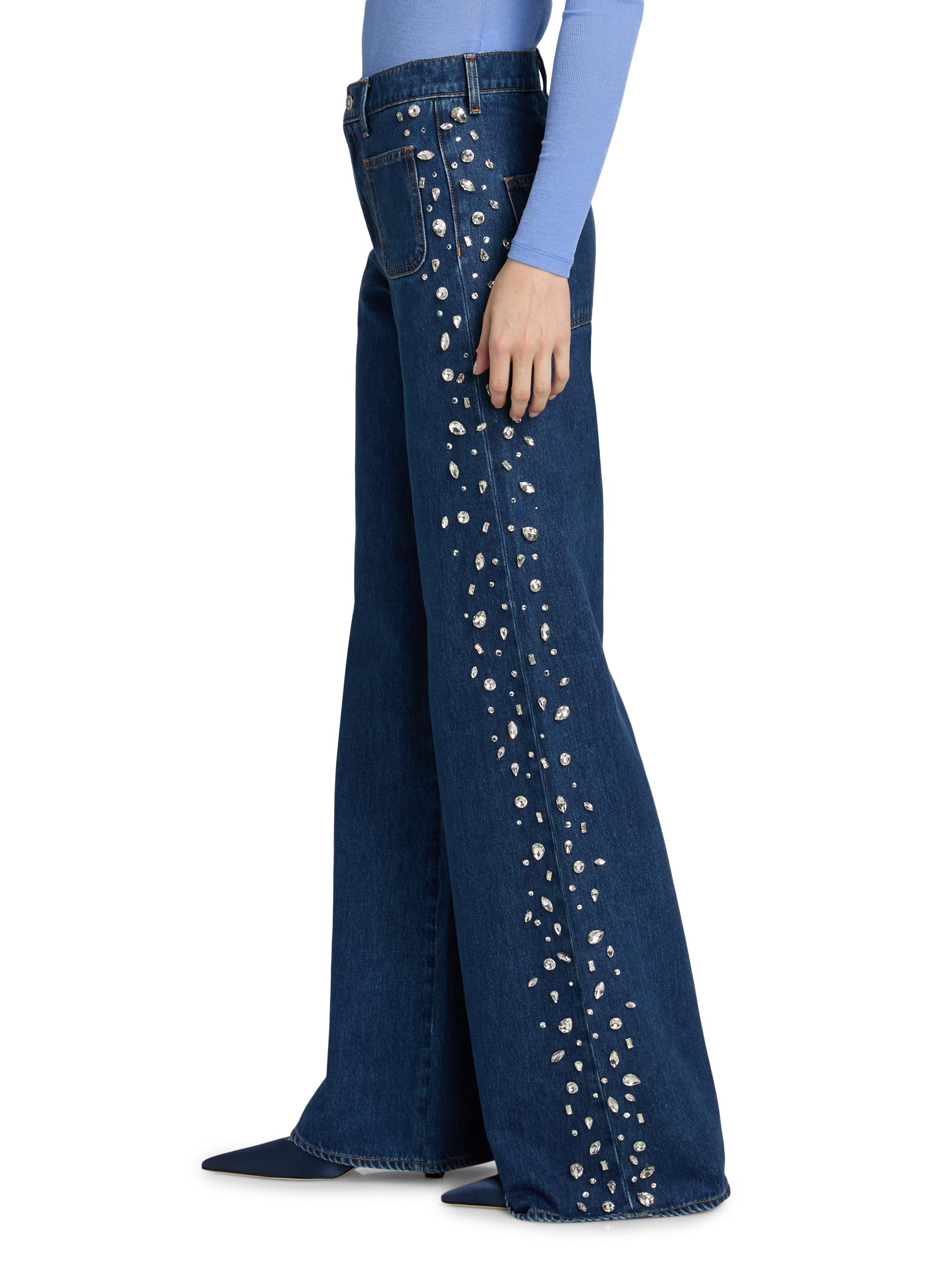 Veronica Beard Kasey Embellished Denim Mid-Rise Wide-Leg Jeans