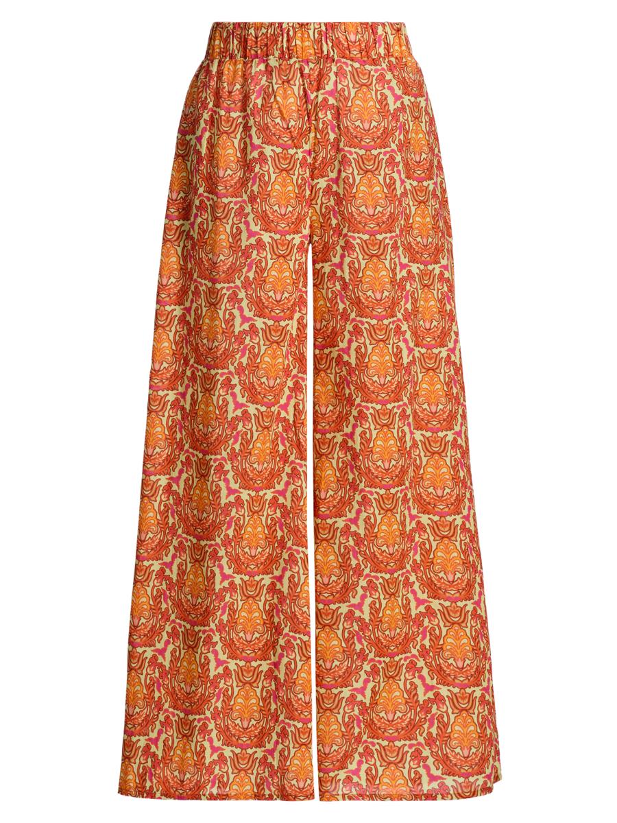 Eywasouls Malibu Women's Pearl Damask Cotton Wide-leg Pants In Amber Mosaic