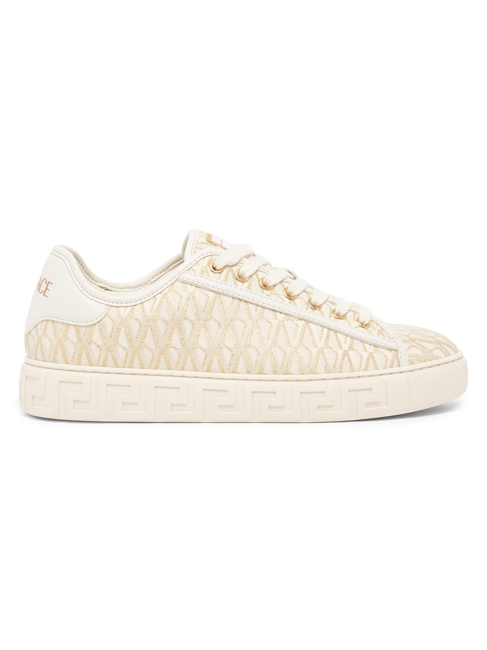 Versace Women's Jacquard La Greca Cotton Low-Top Sneakers - Pastel Pink Multi Color Gold