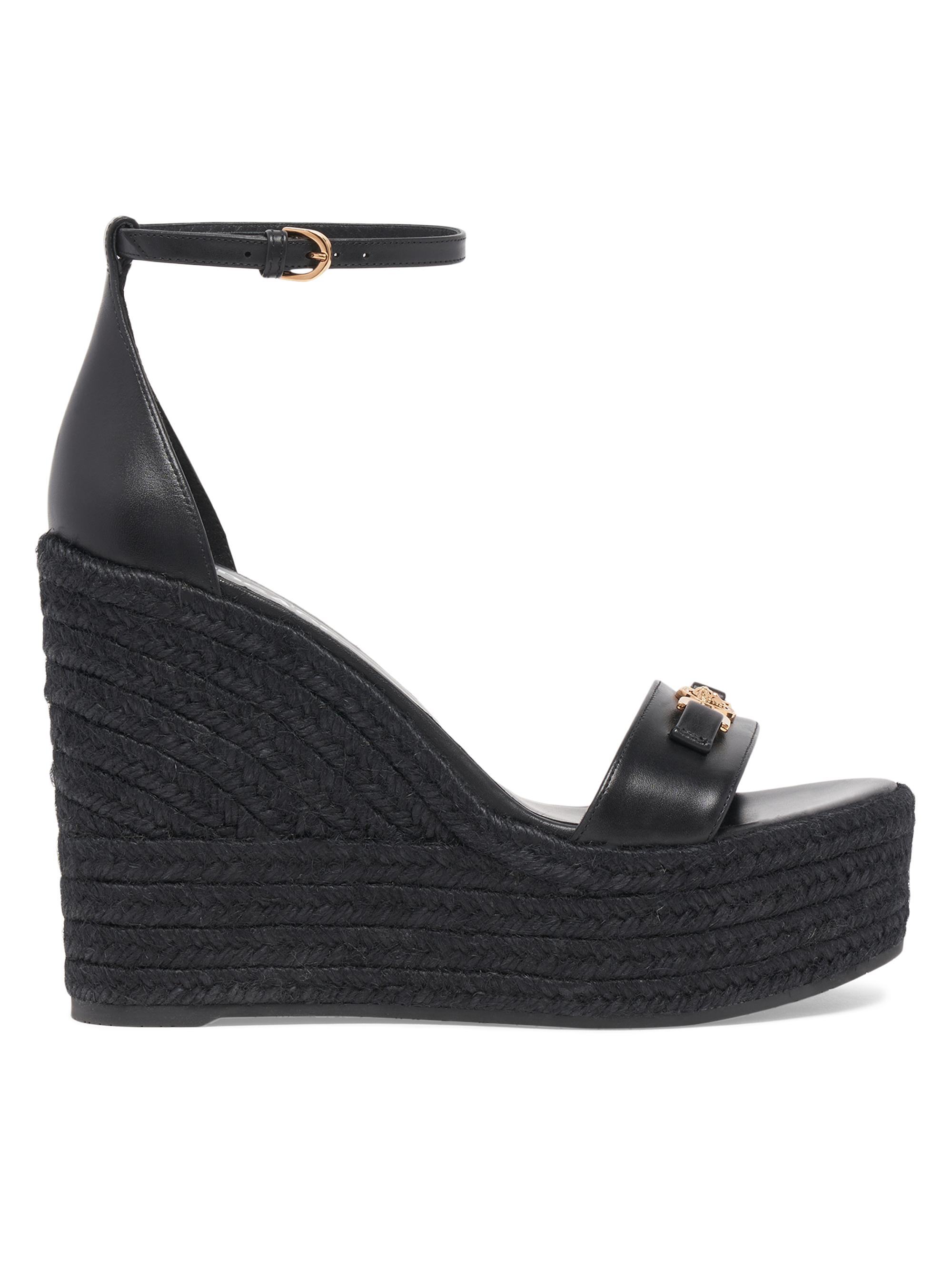 Versace Women's Medusa 120MM Leather Espadrille Sandals - Black  Gold