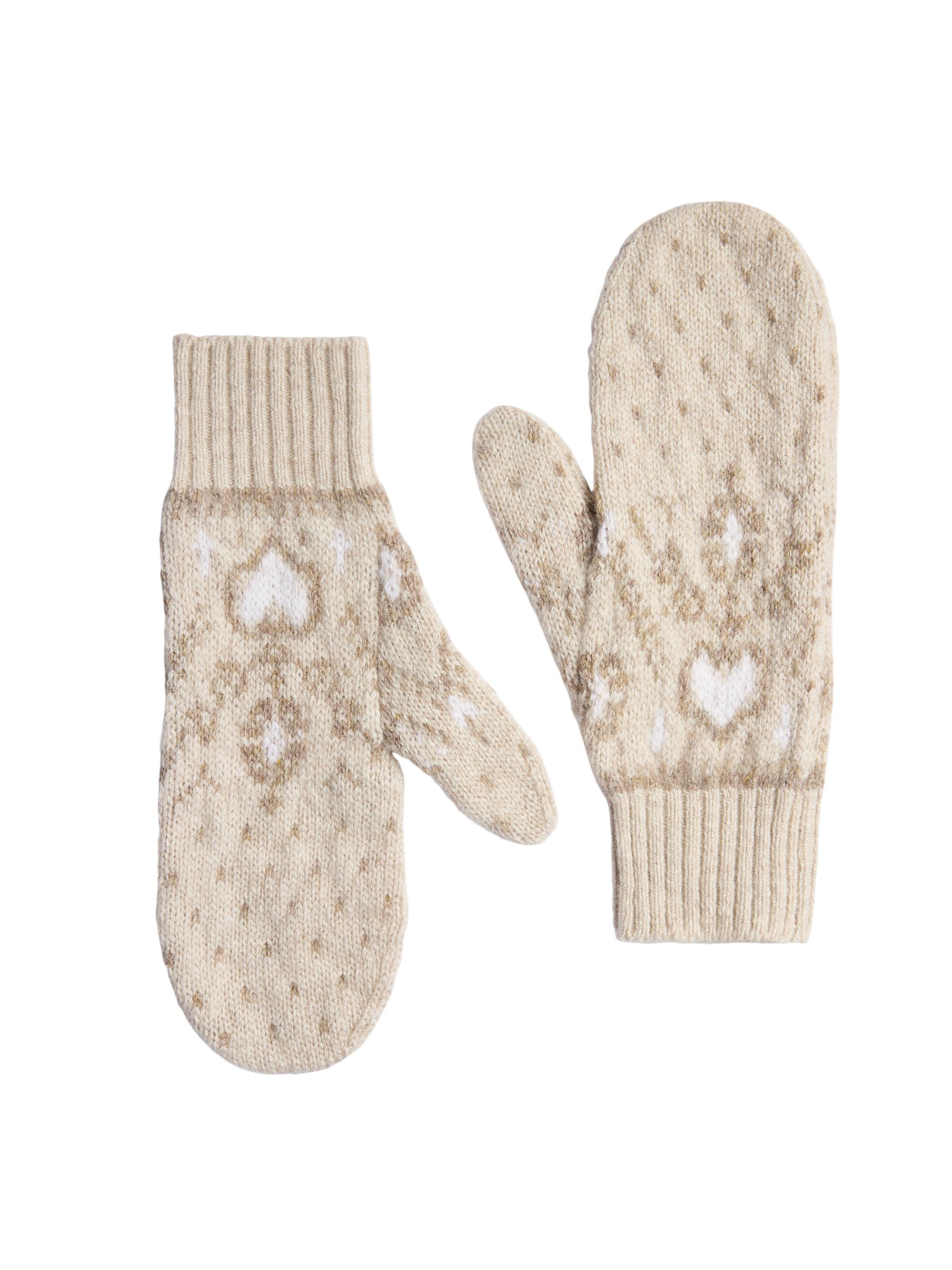 Khaite Women's Christel Heart-Pattern Cashmere Mittens - Ecru Multi