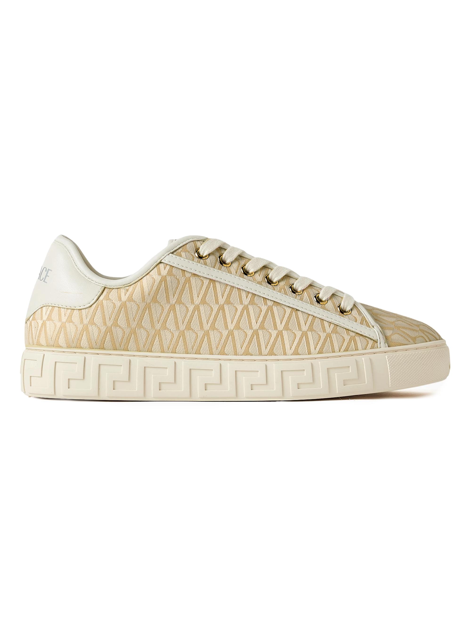 Versace Women's Monogram-Jacquard Low-Top Sneakers - Almond Milk Off White Gold