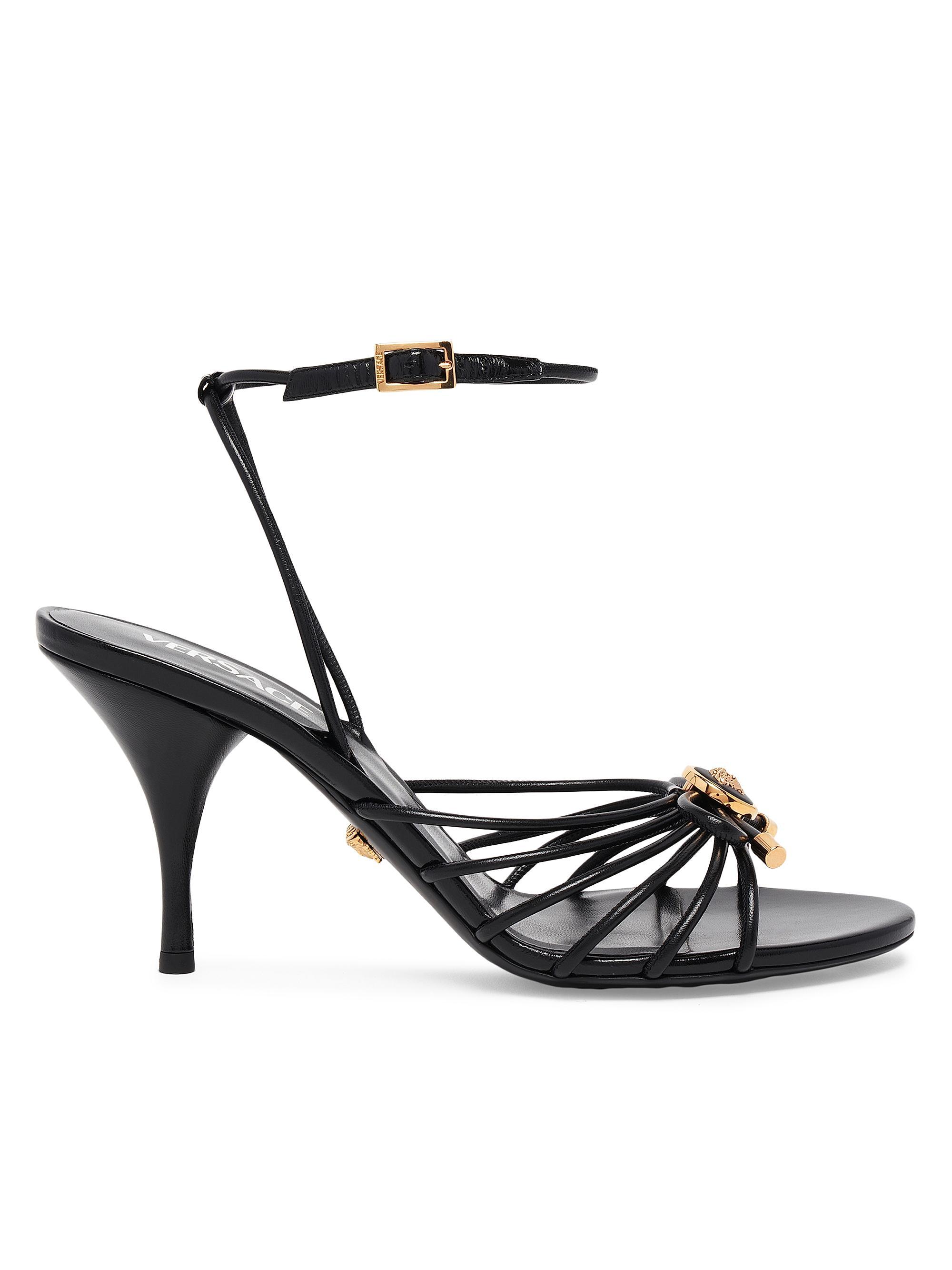 Versace Women's 85MM Opera Bow Leather Sandals - Black  Gold