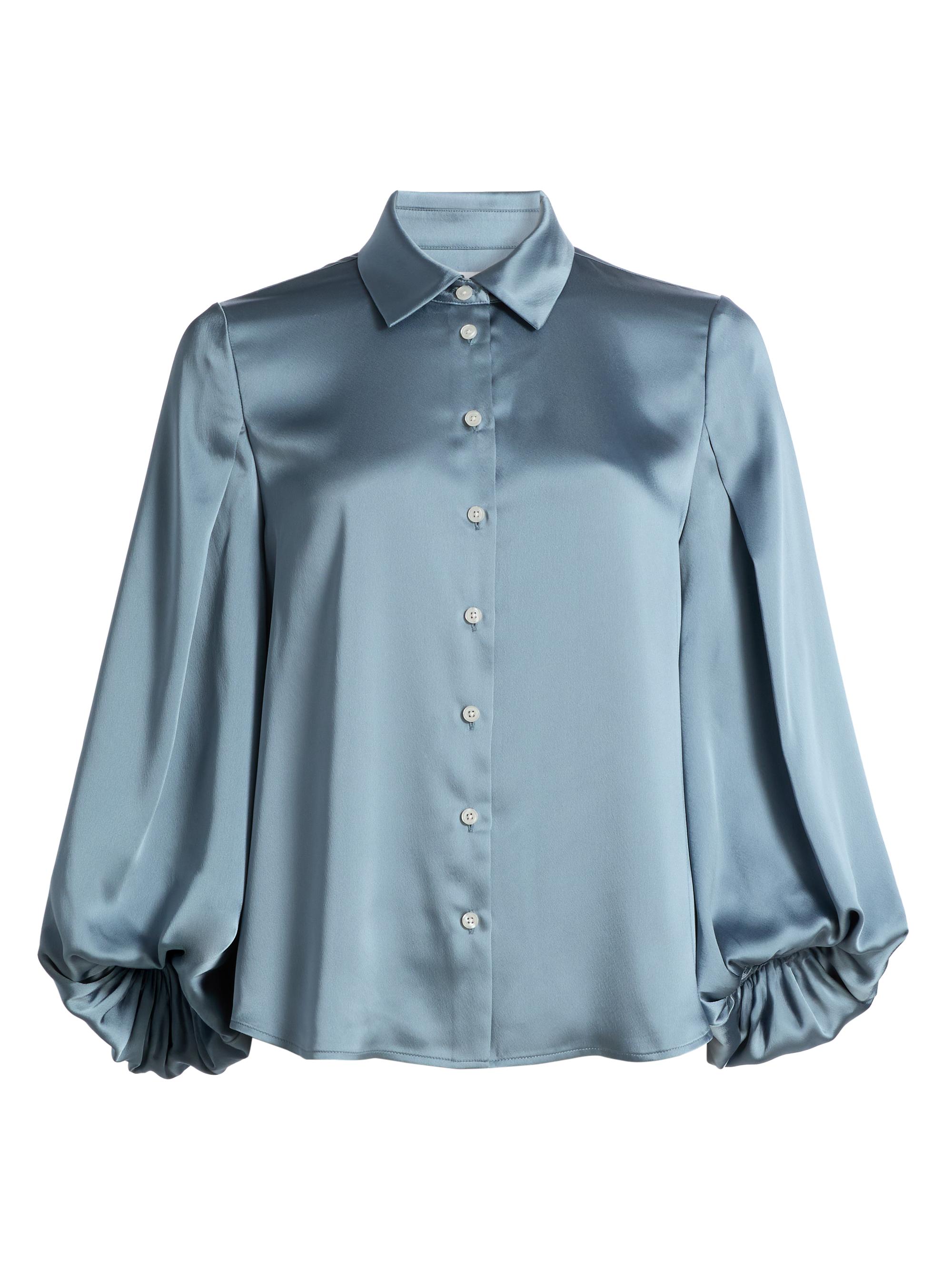 Tanya Taylor Women's Marina Charmeuse Balloon-Sleeve Blouse - Cloudy Seafoam