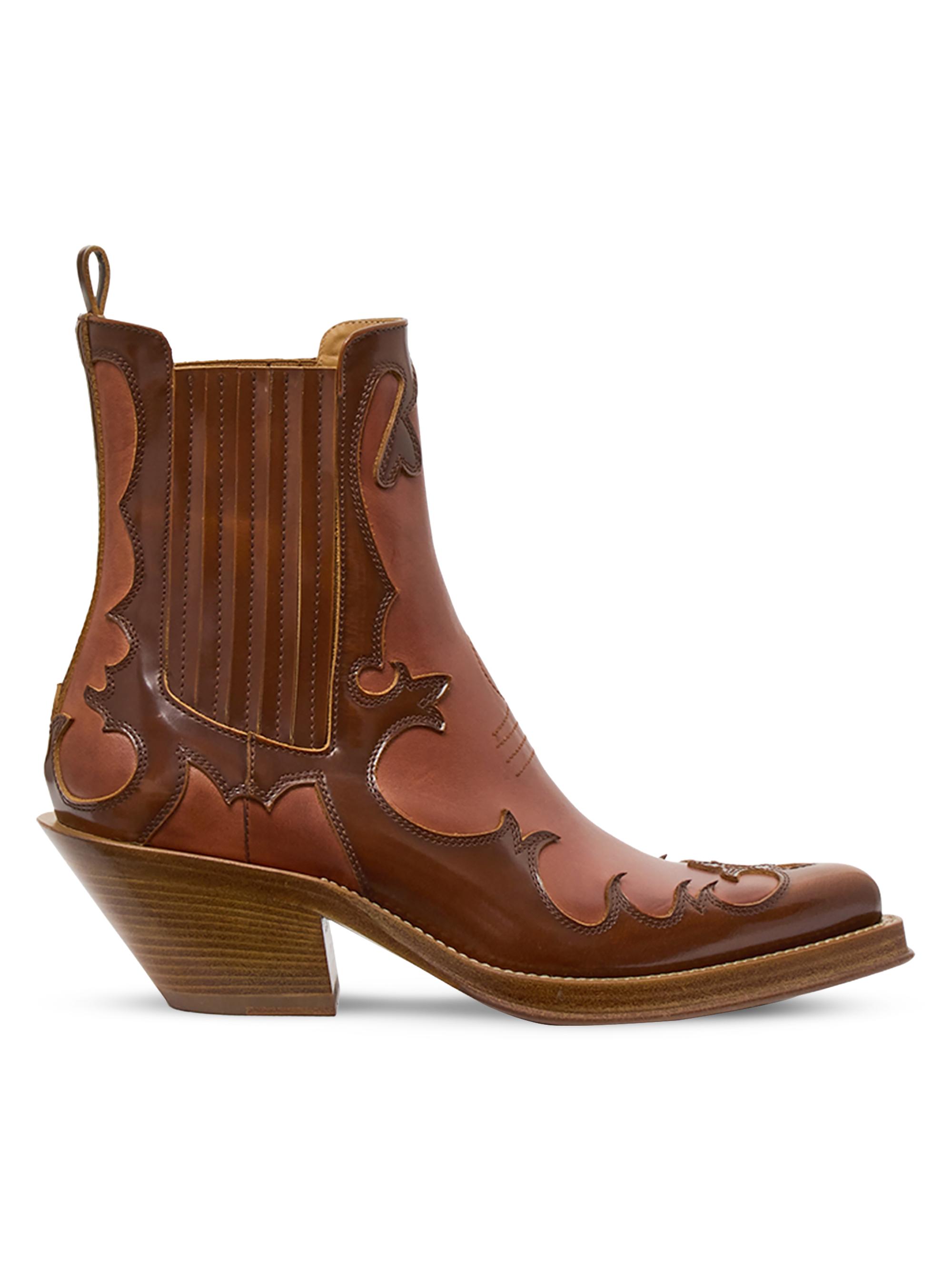 Gabriela Hearst Women's Cassidy 70MM Western-Style Leather Booties - Cognac