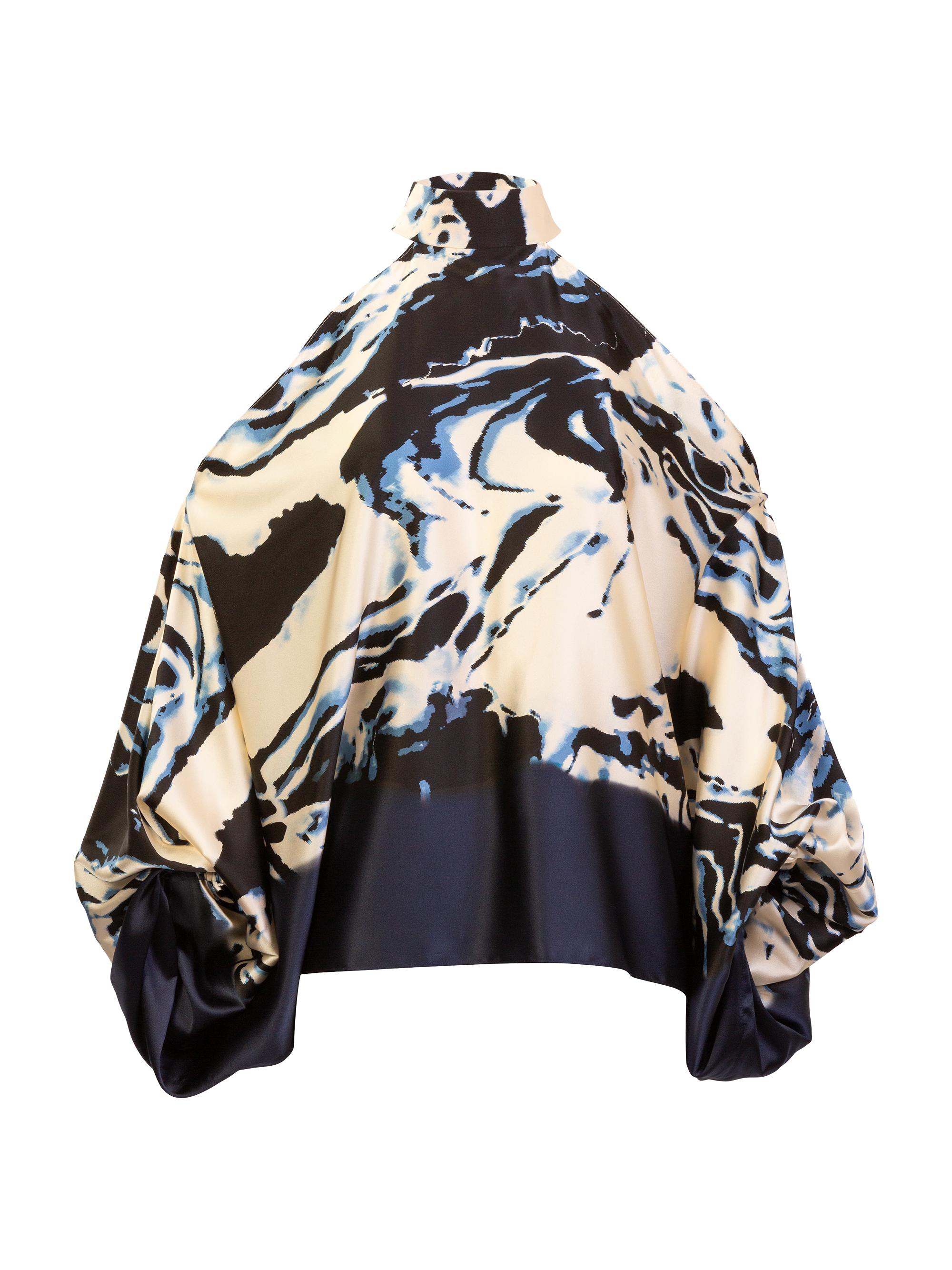 Silvia Tcherassi Women's Safira Cold-Shoulder Stretch-Silk Blouse - Deep Sea Abstract