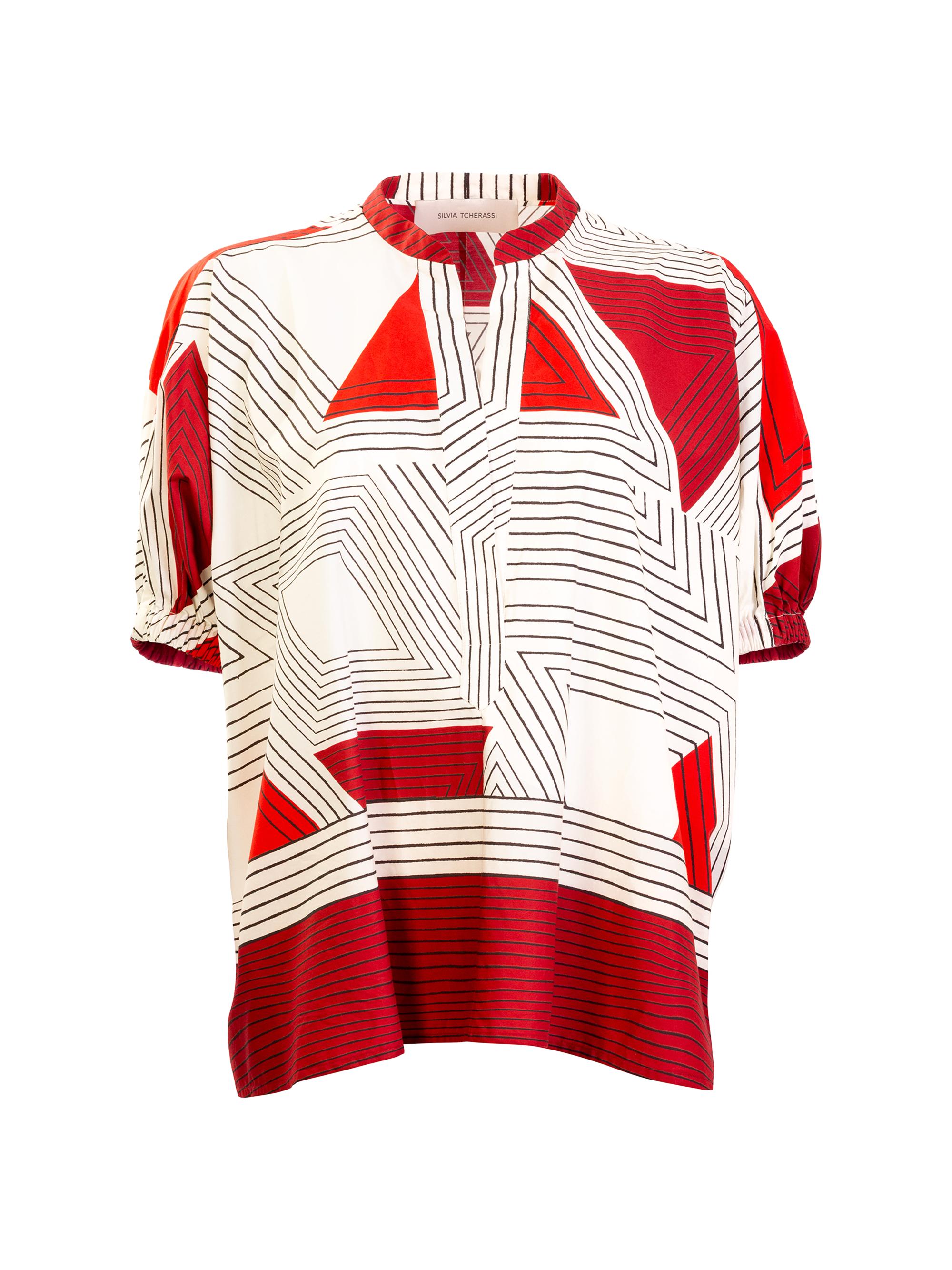 Silvia Tcherassi Women's Susanne Geometric Cotton Blouse - Rouge Geometric