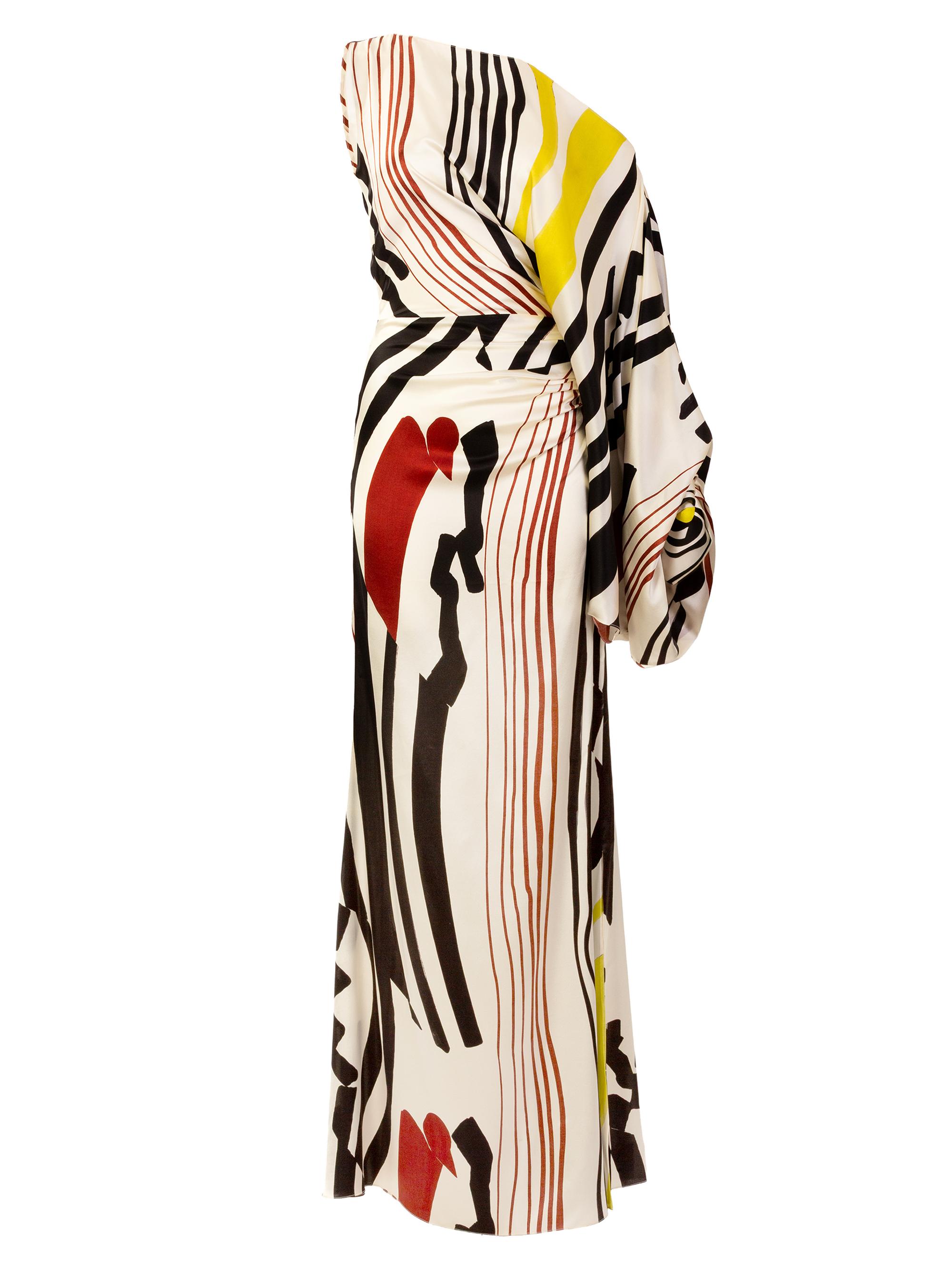 Silvia Tcherassi Women's Dotty One-Shoulder Stretch-Silk Maxi Dress - Distorted Multi Stripe