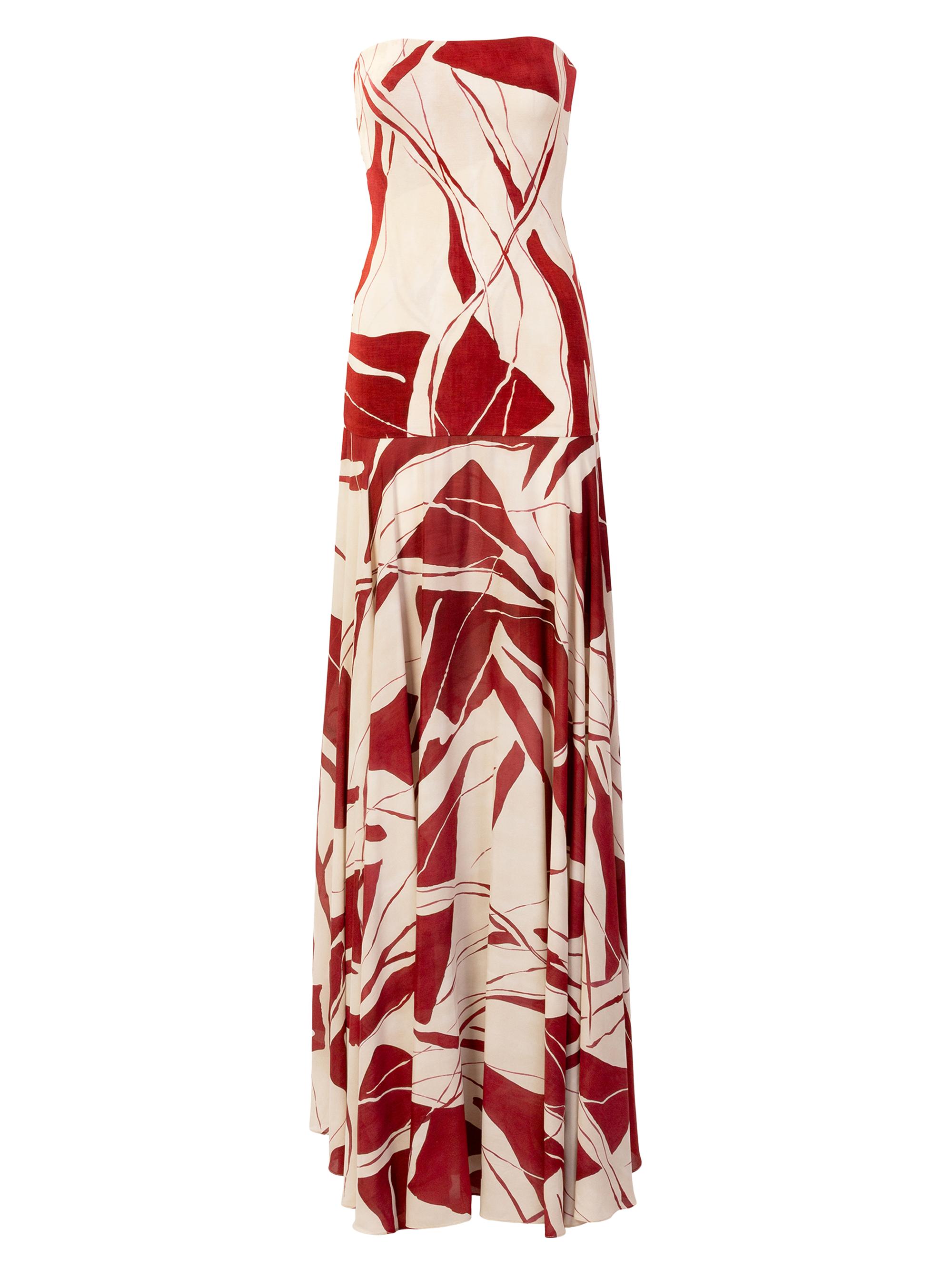 Silvia Tcherassi Women's Muriel Printed Strapless Crepe Maxi Dress - Beige Burgundy Abstract