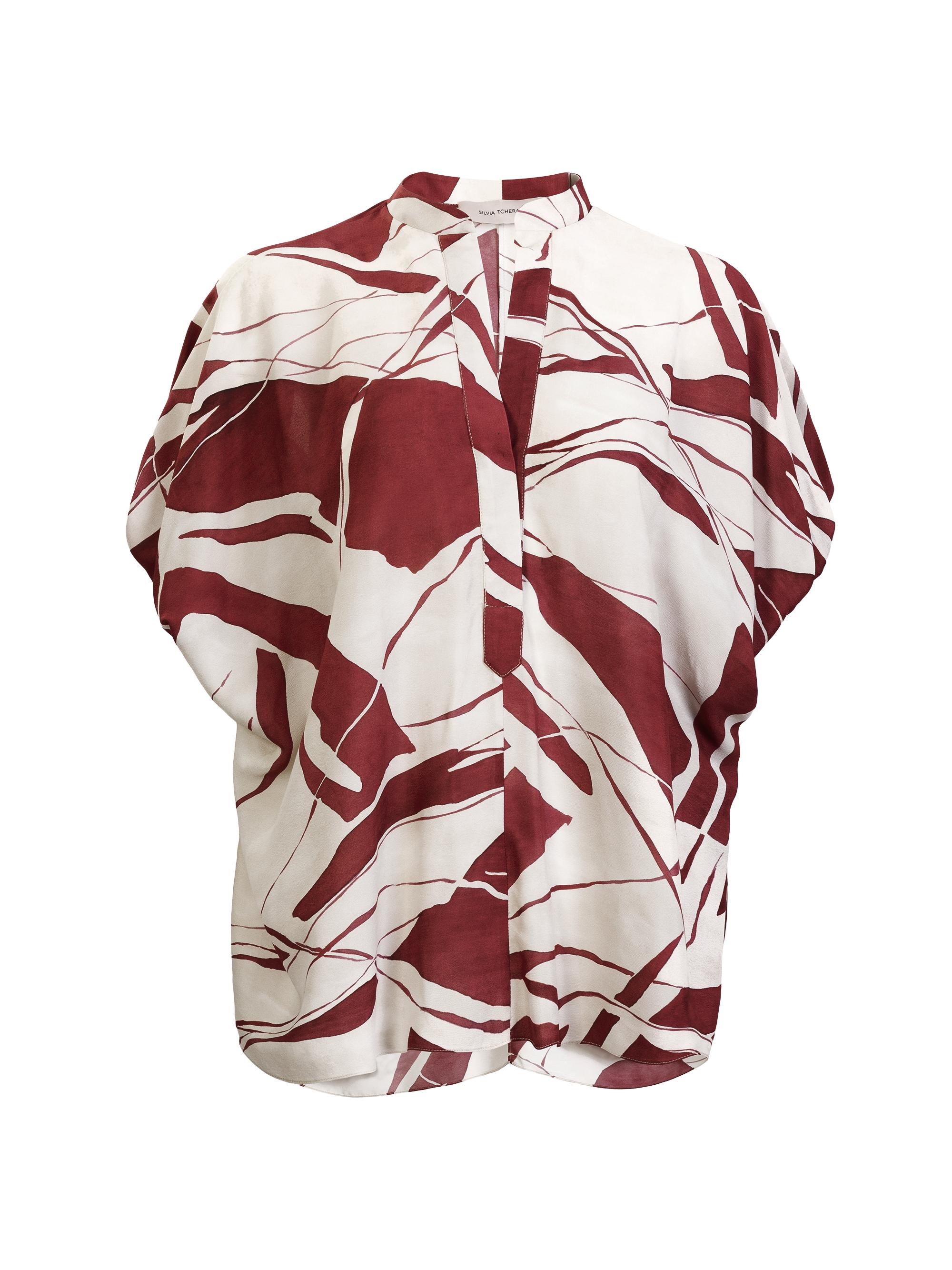 Silvia Tcherassi Women's Susanne Graphic Crepe Blouse - Beige Burgundy Abstract