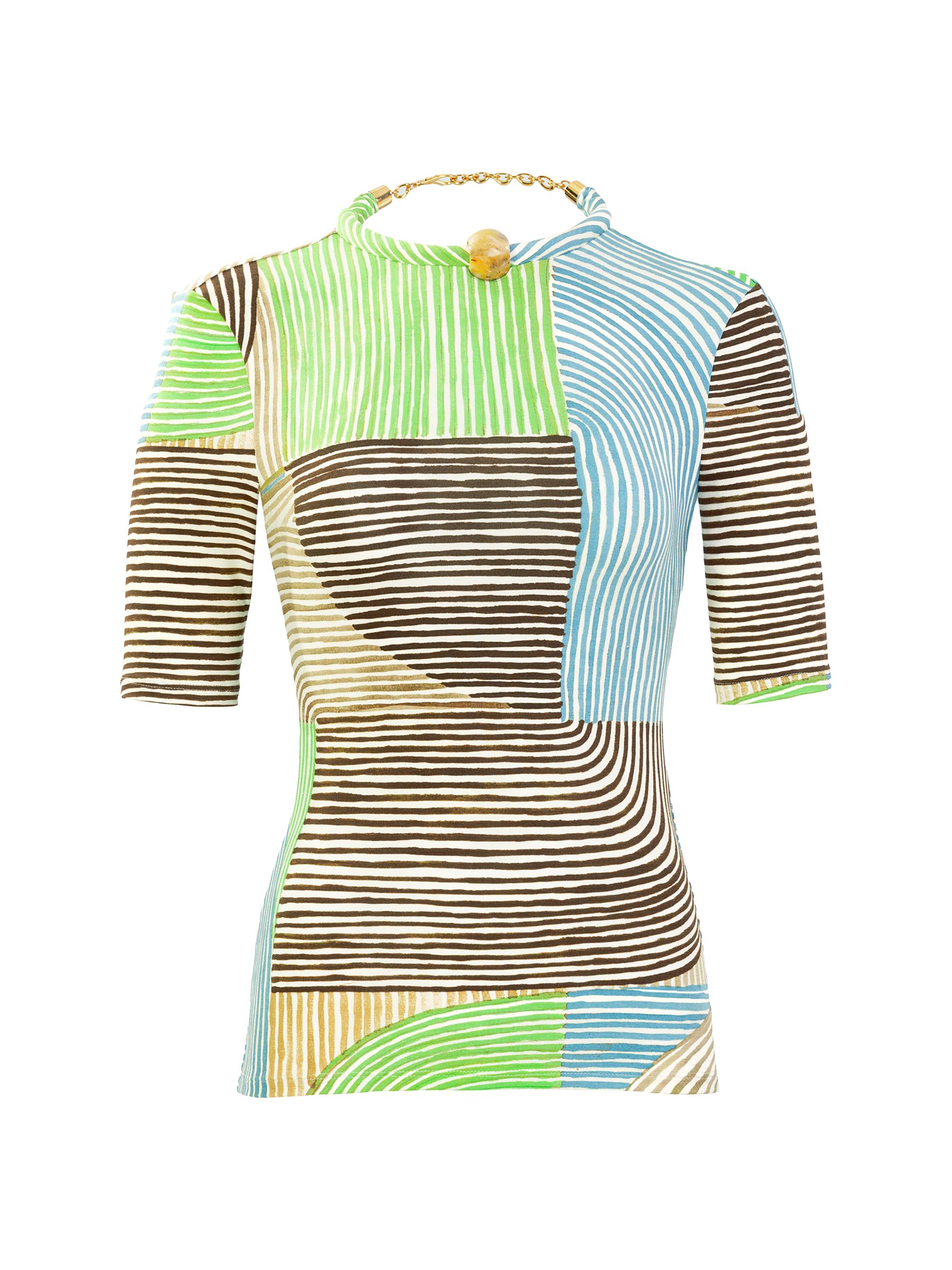 Silvia Tcherassi Women's Varinia Printed Necklace-Collar T-Shirt - Abstract Green Print