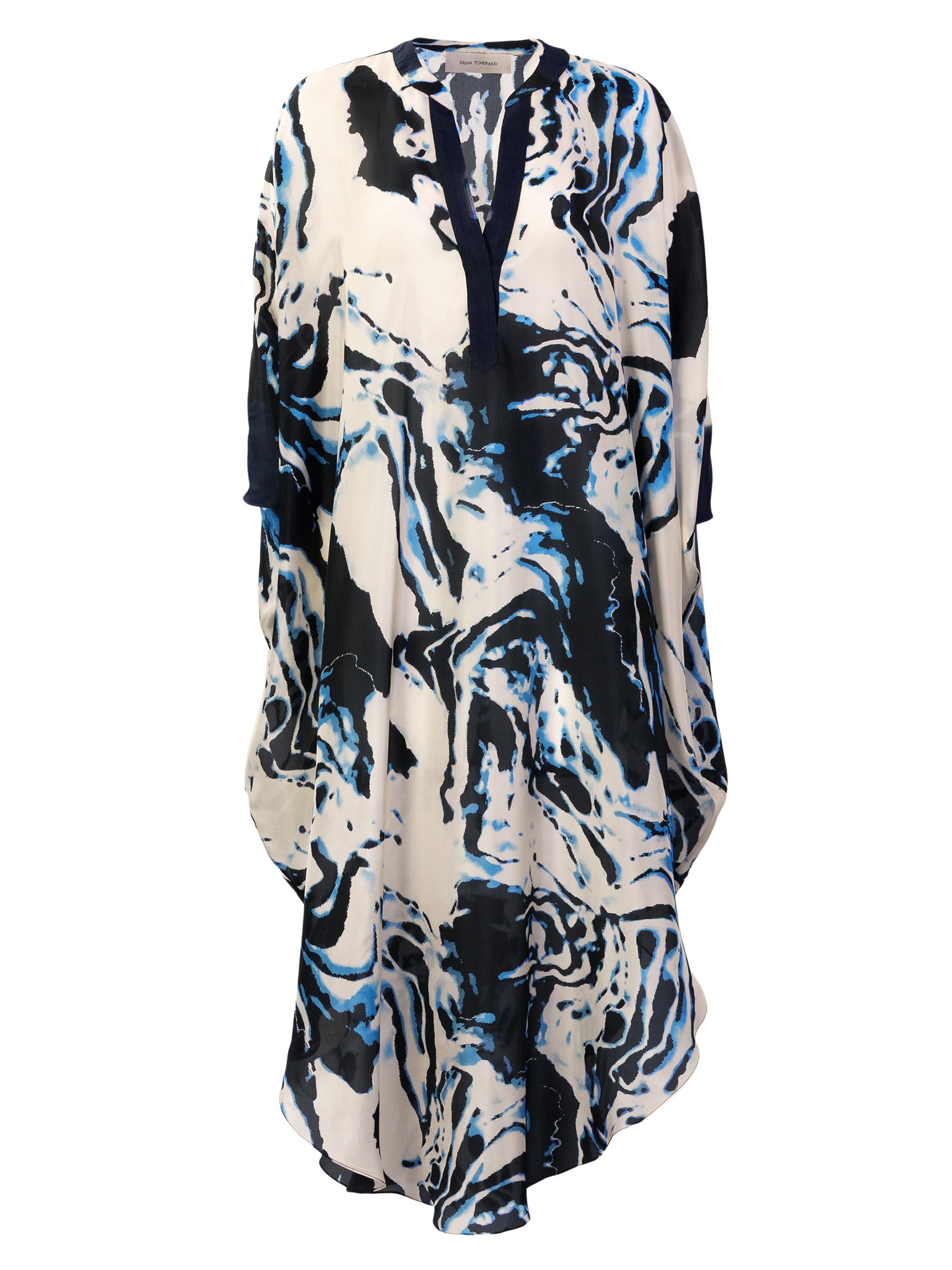 Silvia Tcherassi Women's Elea Marbleized Silk Tunic - Deep Sea Abstract