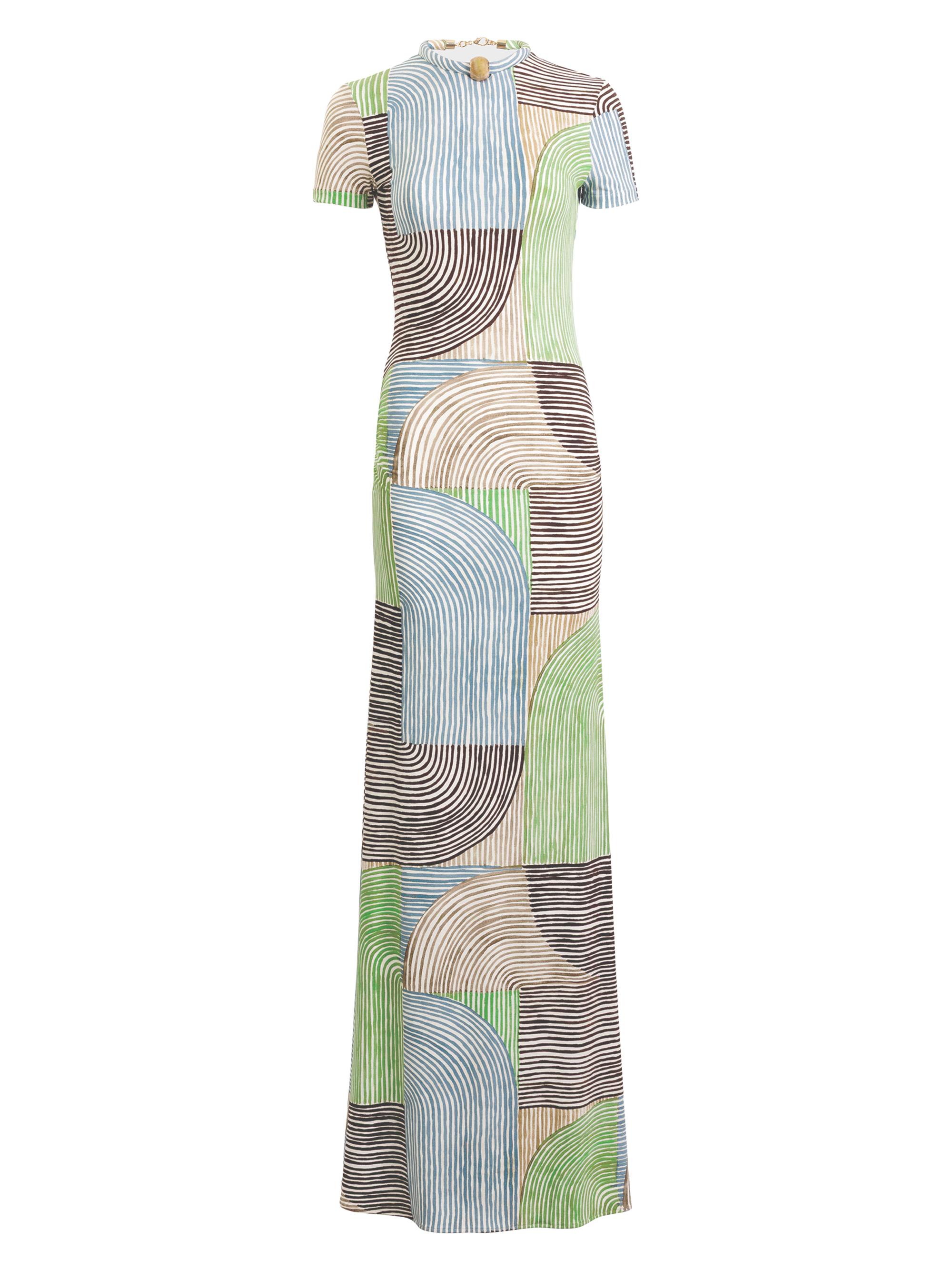 Silvia Tcherassi Women's Yara Printed Necklace-Collar Maxi T-Shirt Dress - Abstract Green Print
