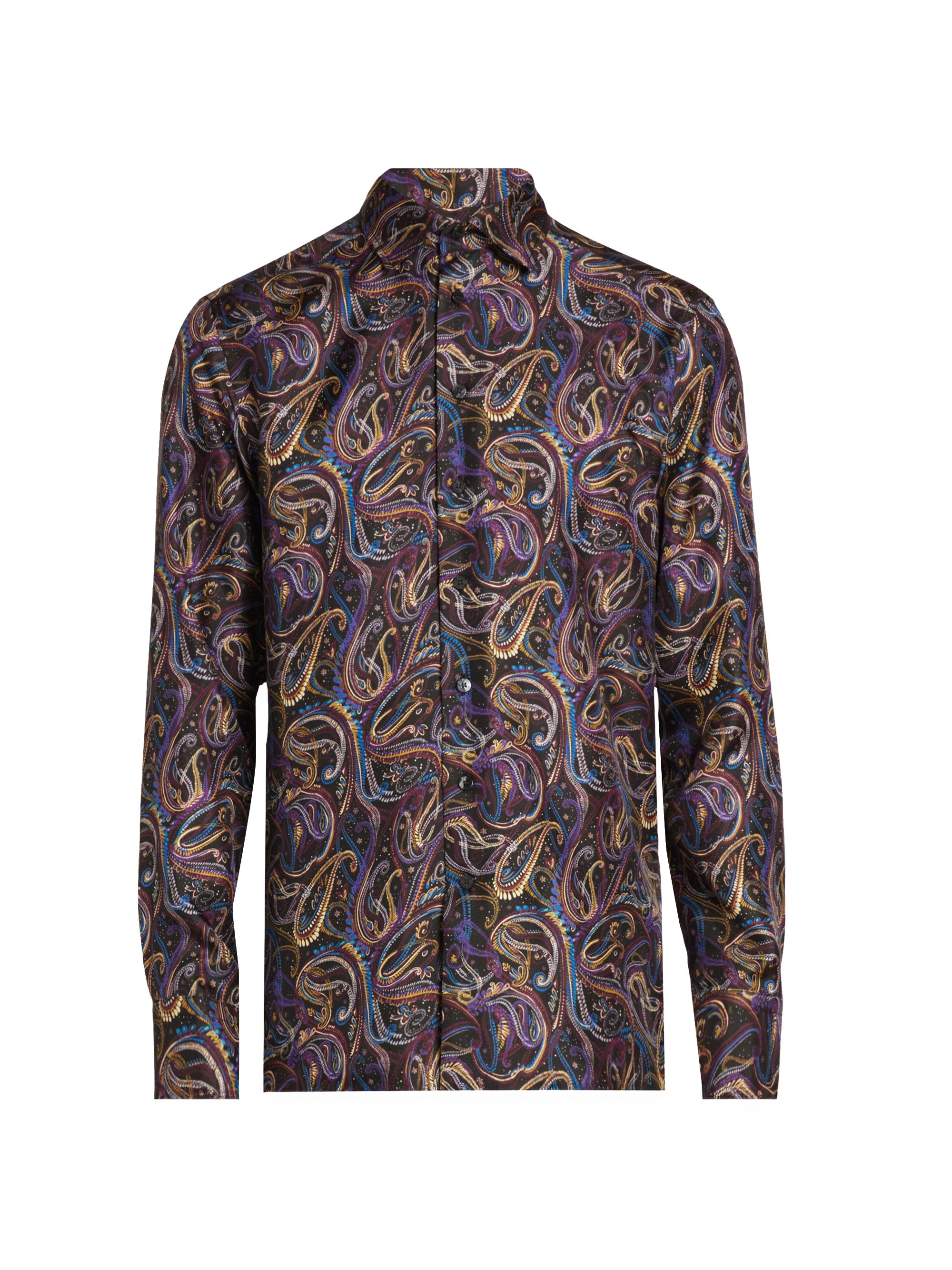 Etro Men's Roma Multi-Paisley Silk Shirt - Printed Black Base