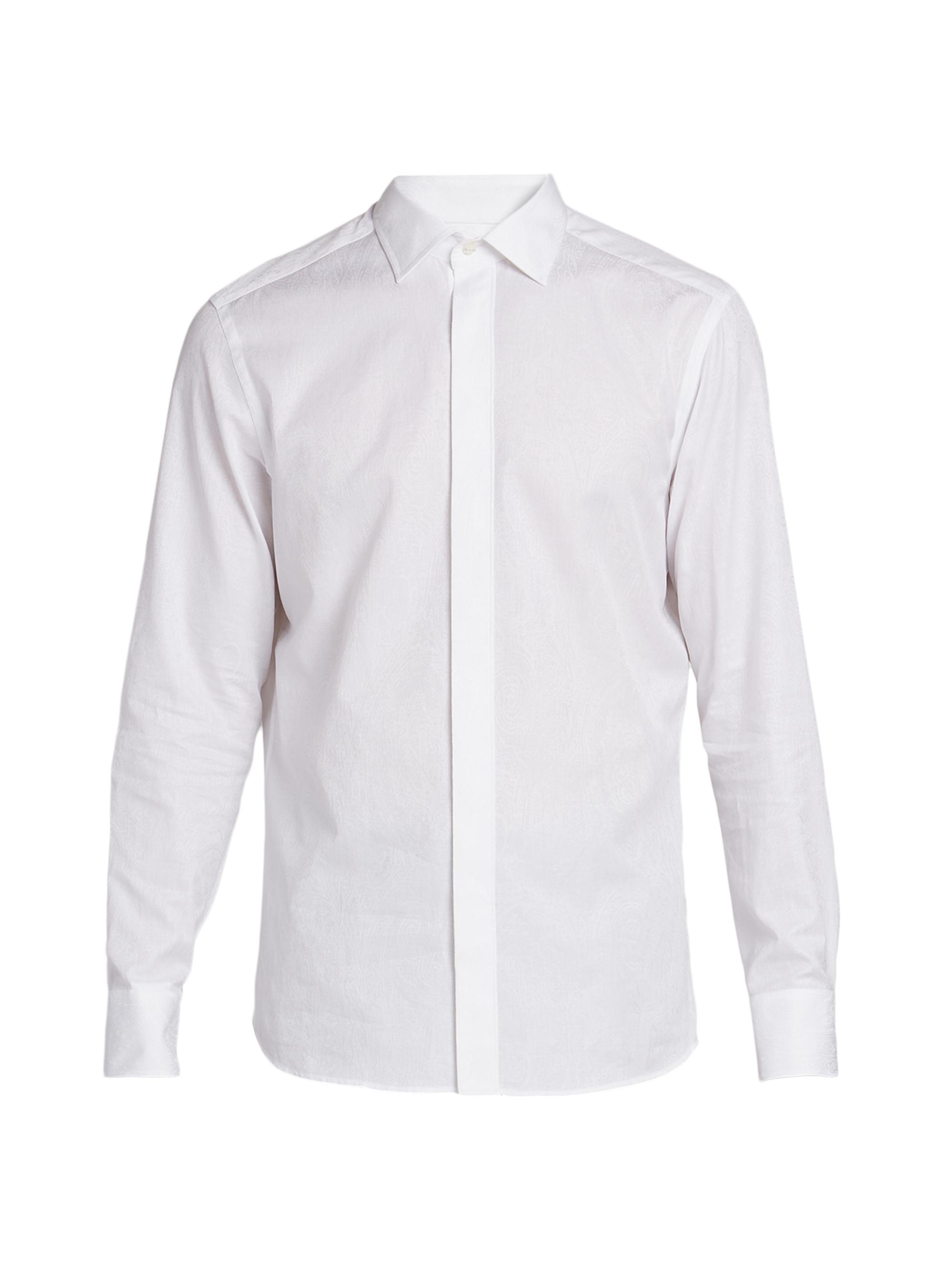 Etro Men's Roma Tonal Paisley Cotton Evening Shirt - Bianco Ottico