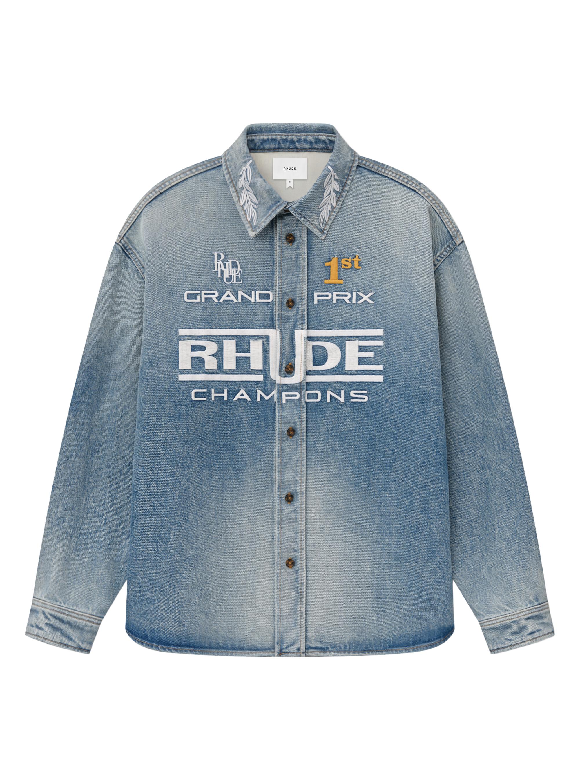 Rhude Men's Tire Denim Overshirt - Oxford Indigo Tan