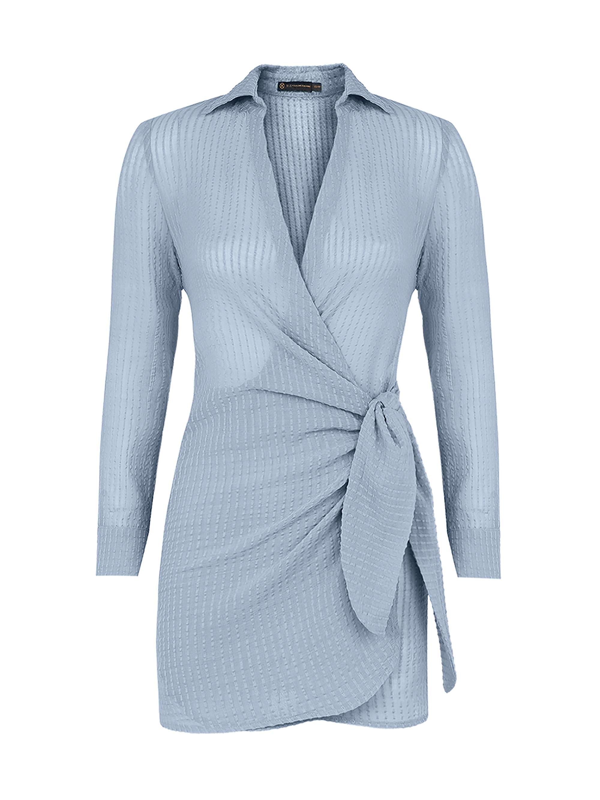 ViX by Paula Hermanny Women's Lia Cotton Tie-Waist Mini-Shirtdress - Blue