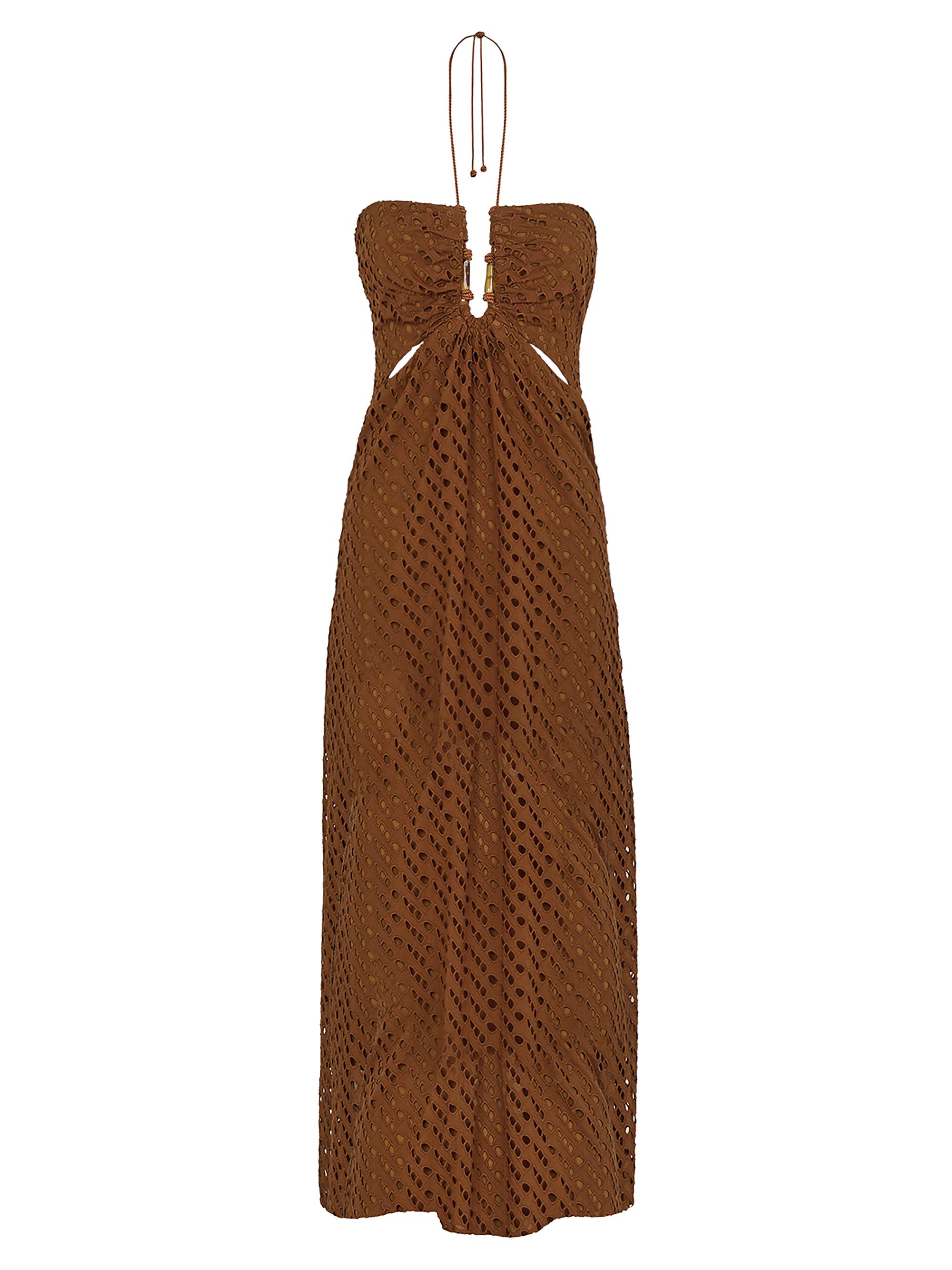 ViX by Paula Hermanny Women's Melina Cotton Halterneck Midi-Dress - Brown