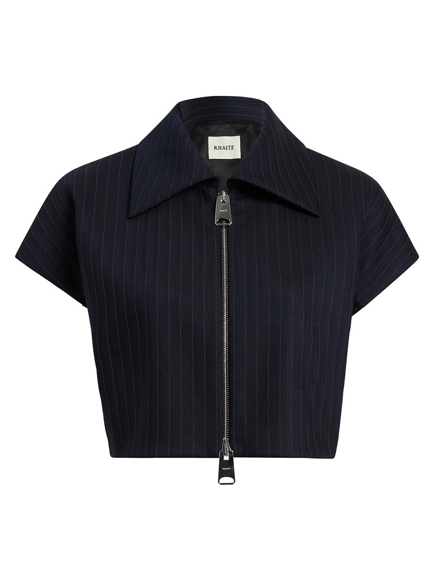 Khaite Robin Striped Zip-Front Crop Top | Saks Fifth Avenue