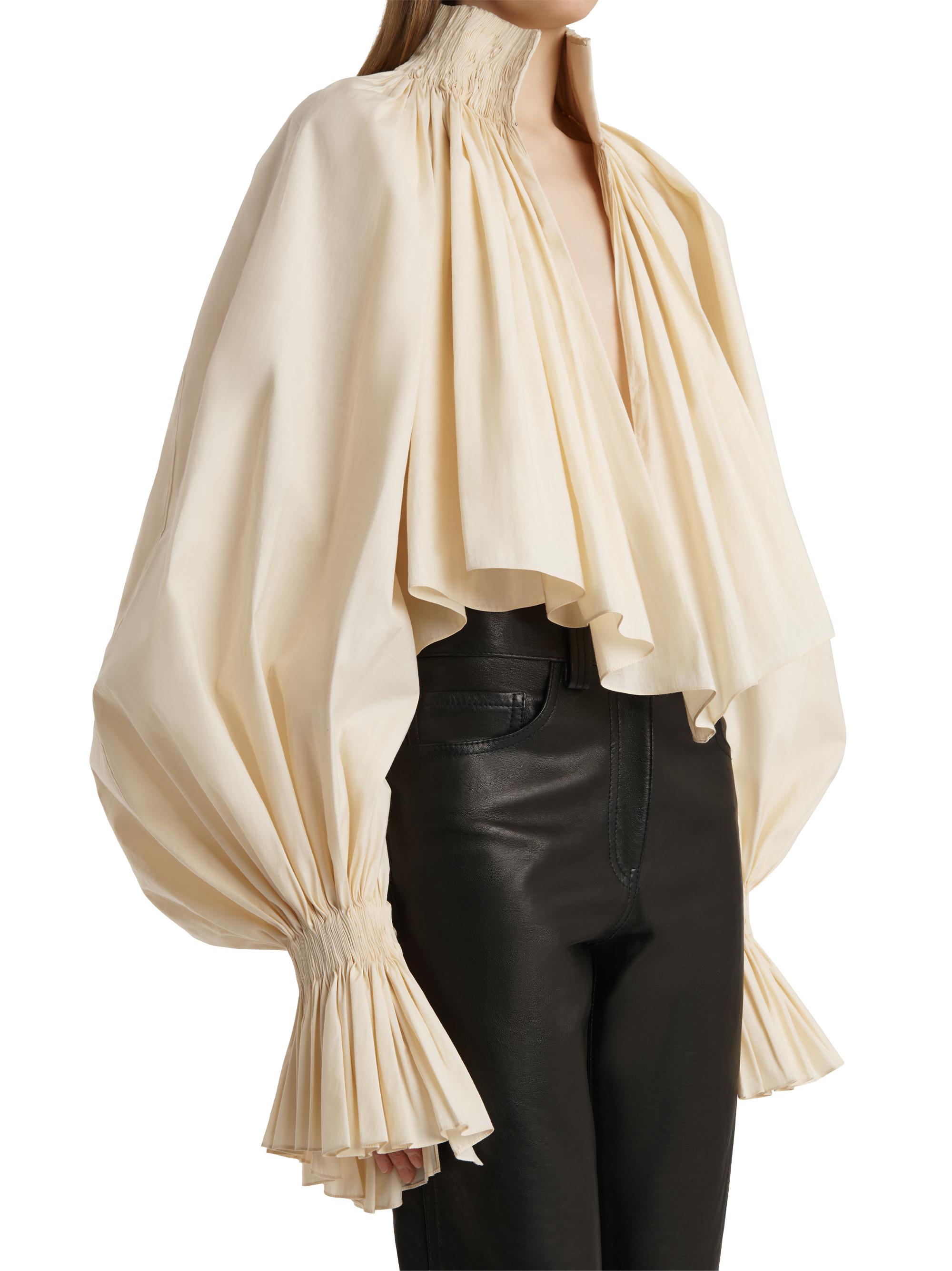 Khaite Durer Pleated Split-Neck Cotton-Blend Top | Saks Fifth Avenue