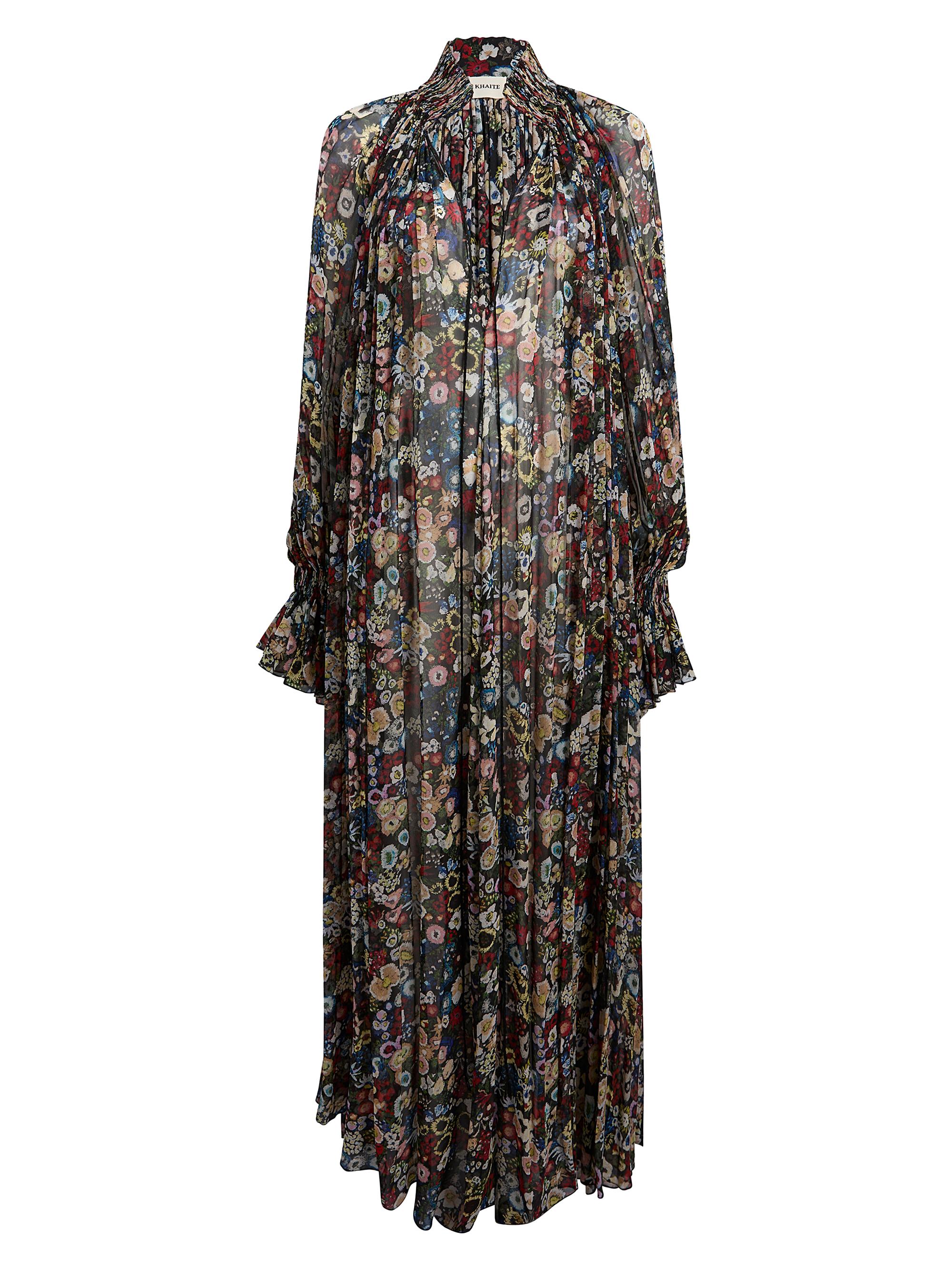 Khaite Women's Edgar Floral Pleated Silk Gown - Black Multi
