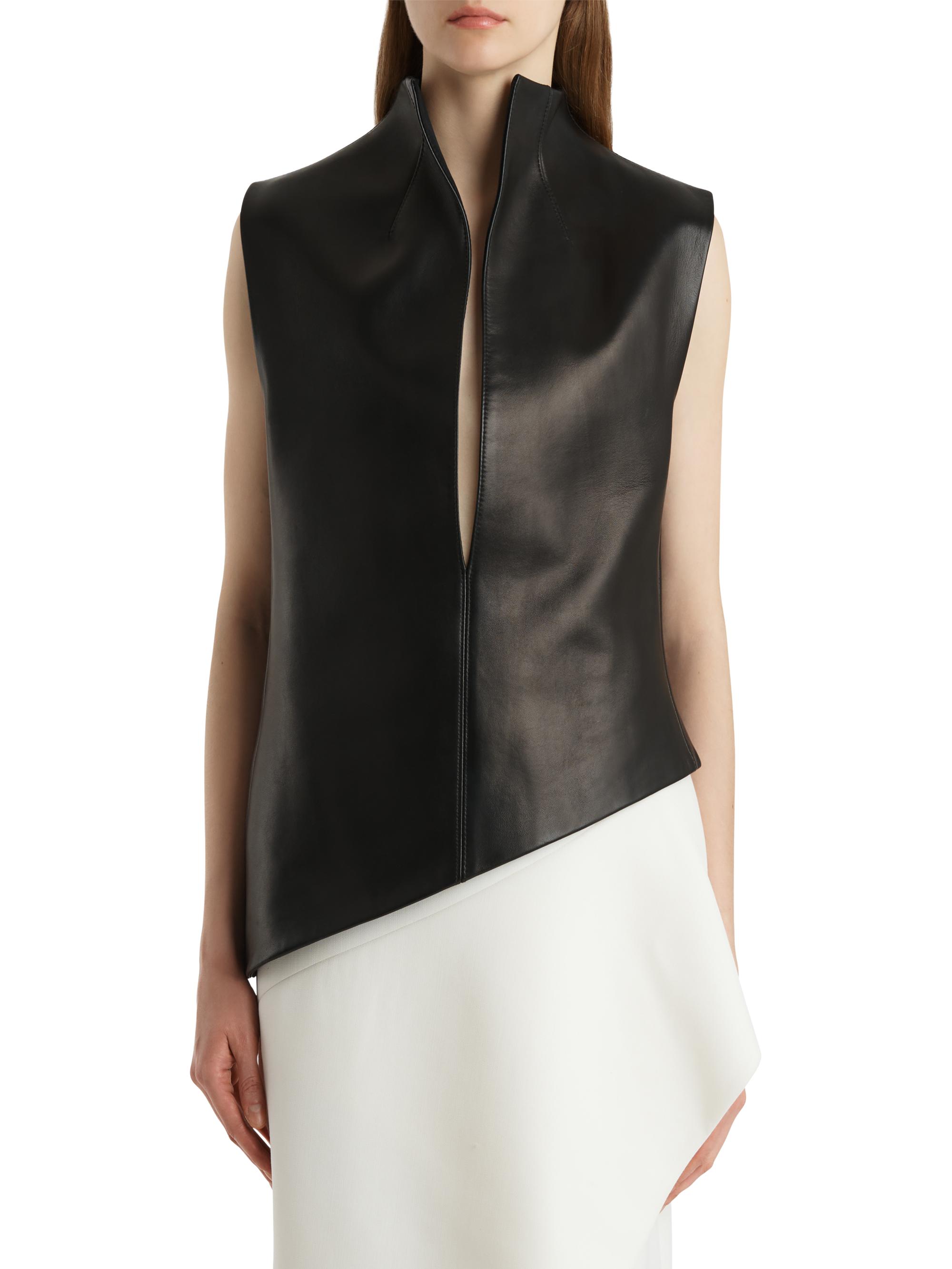 Khaite Von Asymmetric Leather Sleeveless Top | Saks Fifth Avenue