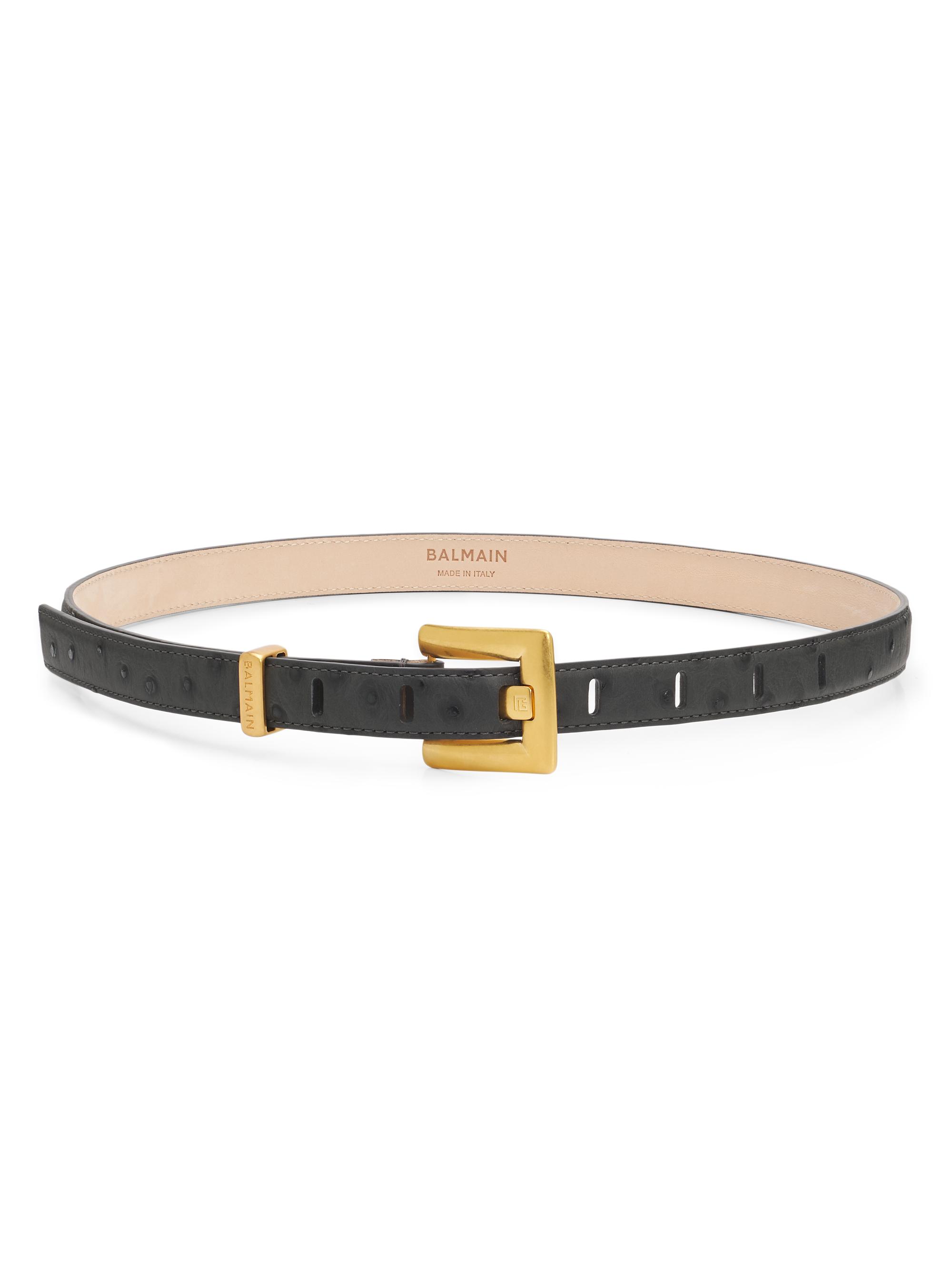 Balmain Women's Anthem Leather Ostrich-Embossed Belt - Ardoise