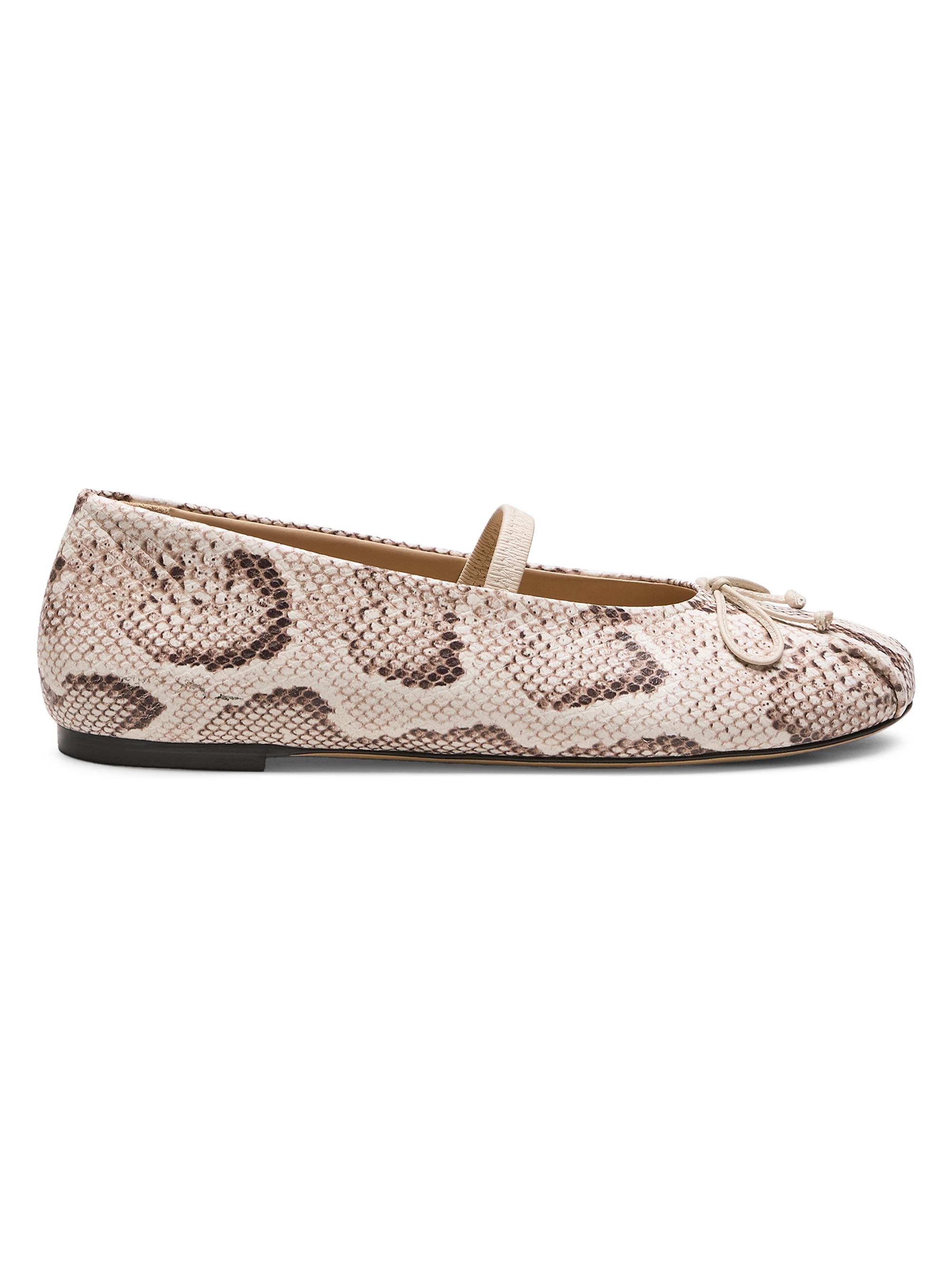 Stuart Weitzman Women's Prima Snake-Embossed Leather Mary Jane Flats - Cream Linen