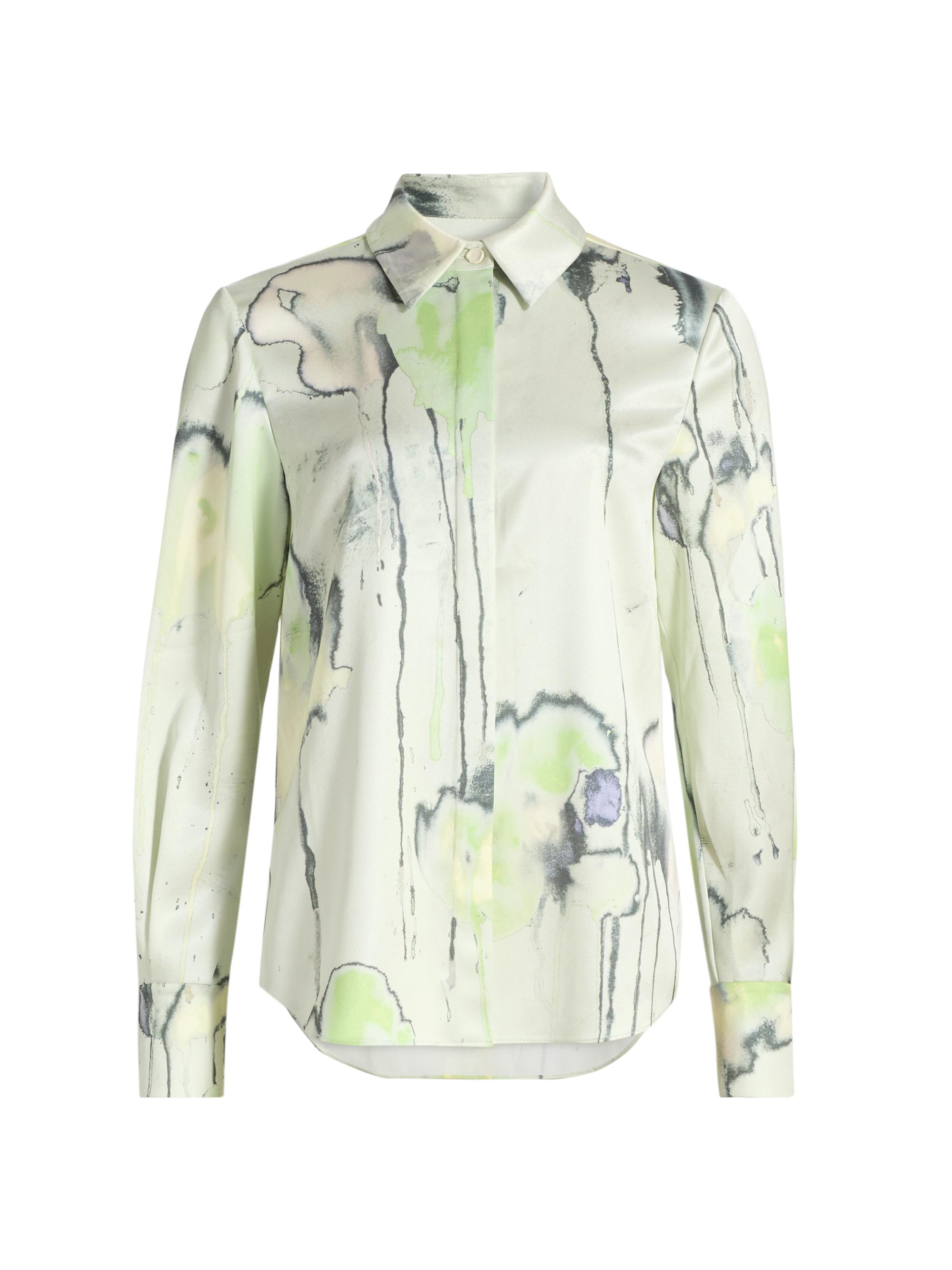 Jason Wu Collection Women's Watercolor Floral Twill Shirt - Light Jade Multi