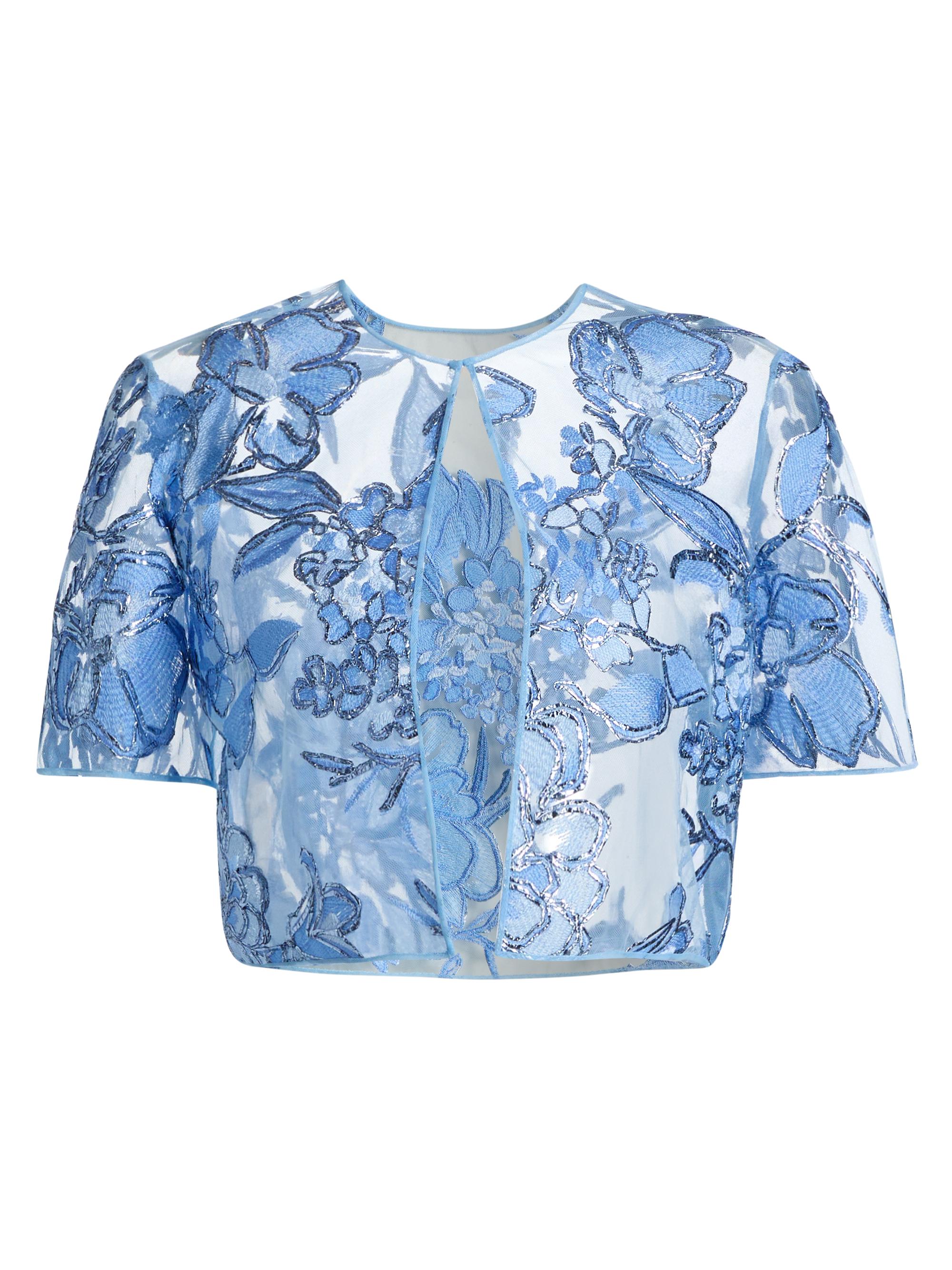 Naeem Khan Women's Floral-Embroidered Sheer Bolero - Pale Blue And Silver