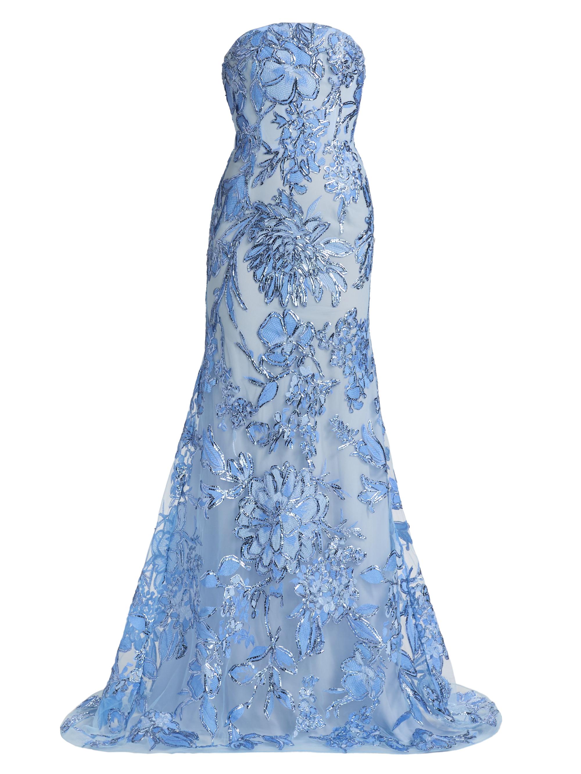 Naeem Khan Women's Floral Fit-And-Flare Gown - Pale Blue And Silver
