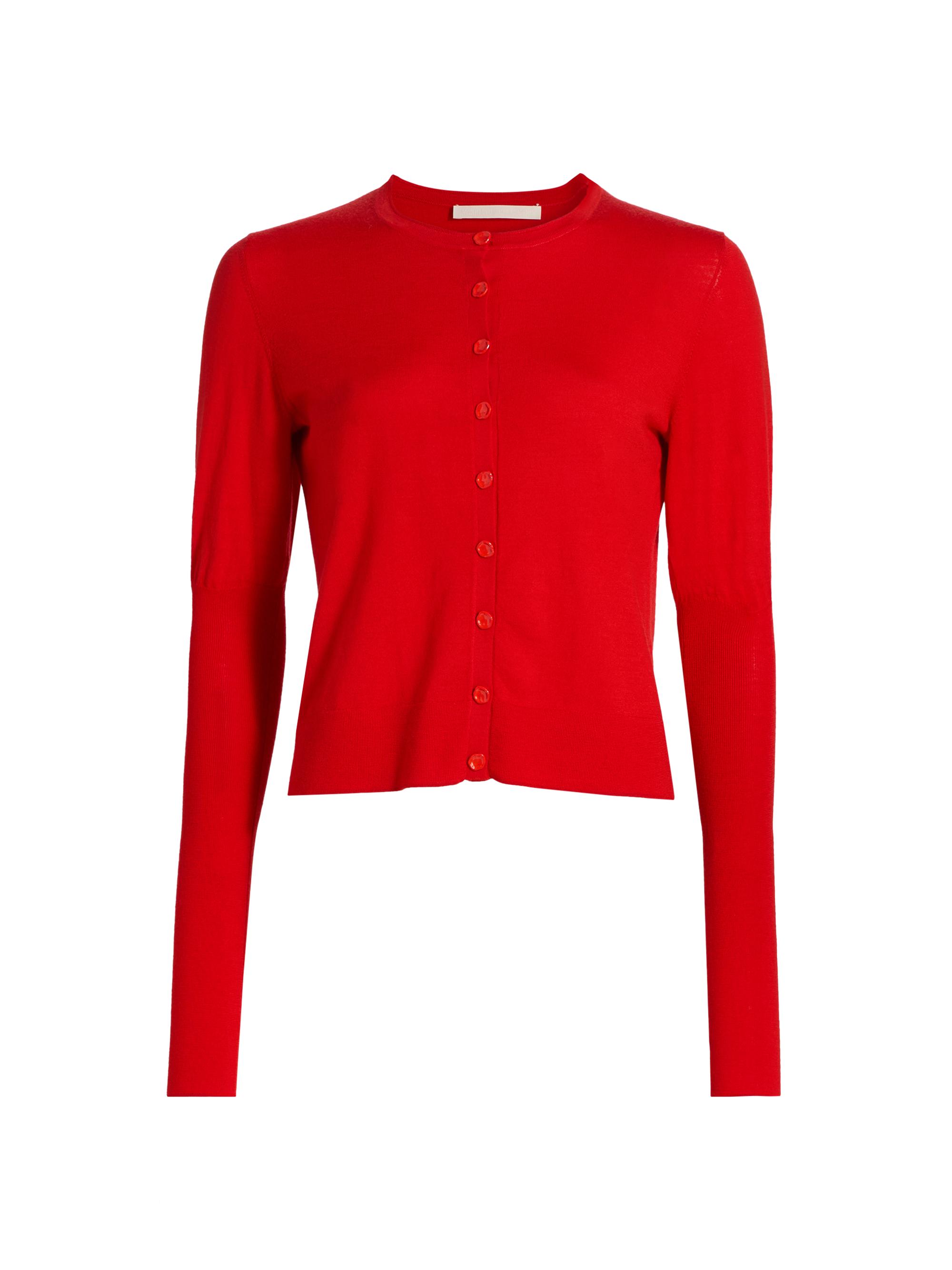 Puff-Sleeve Merino Wool Cardigan