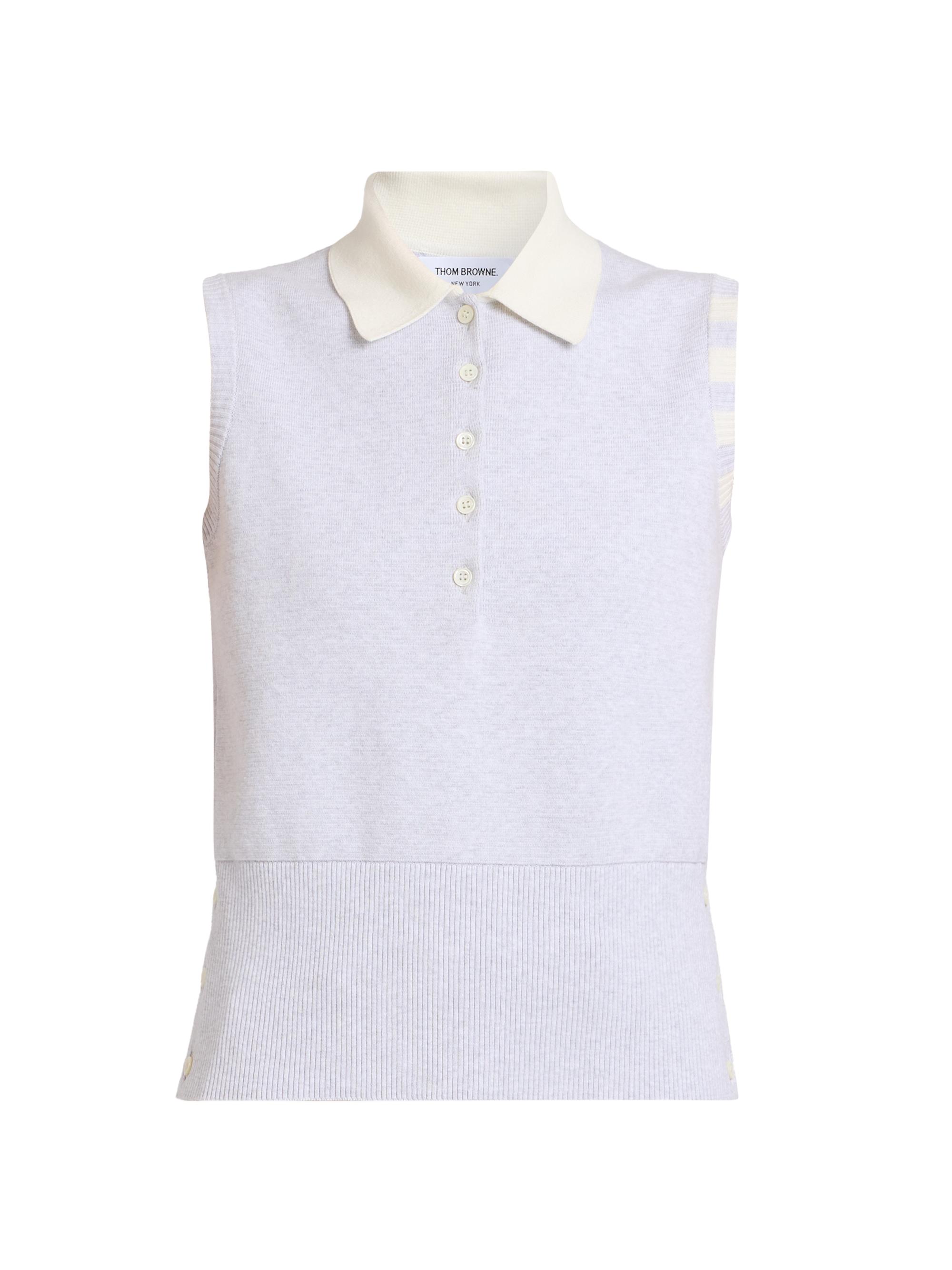 Thom Browne Women's Cotton Sleeveless Polo Shirt - Pale Grey