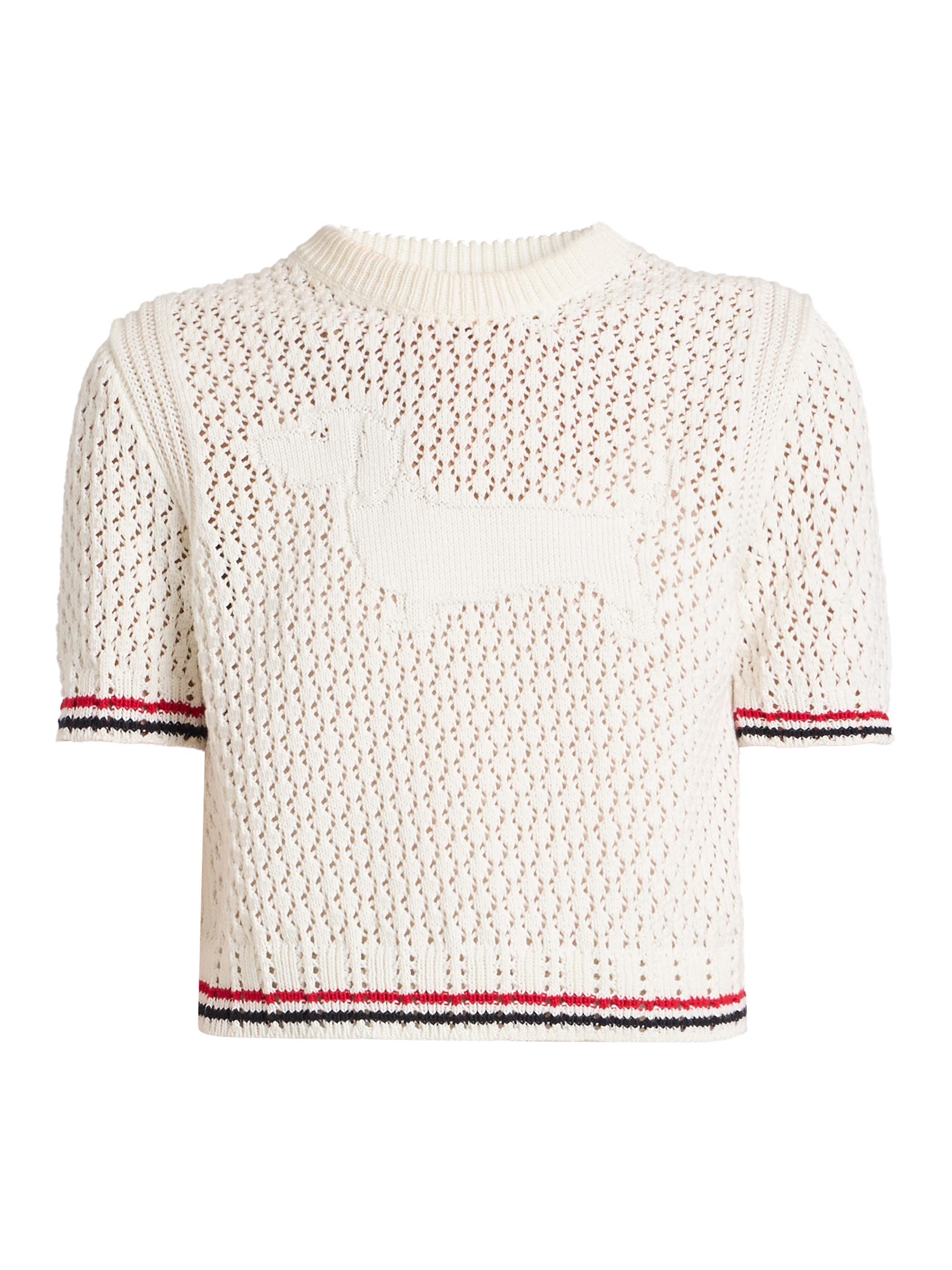 Thom Browne Women's Hector Pointelle-Knit Cotton T-Shirt - White
