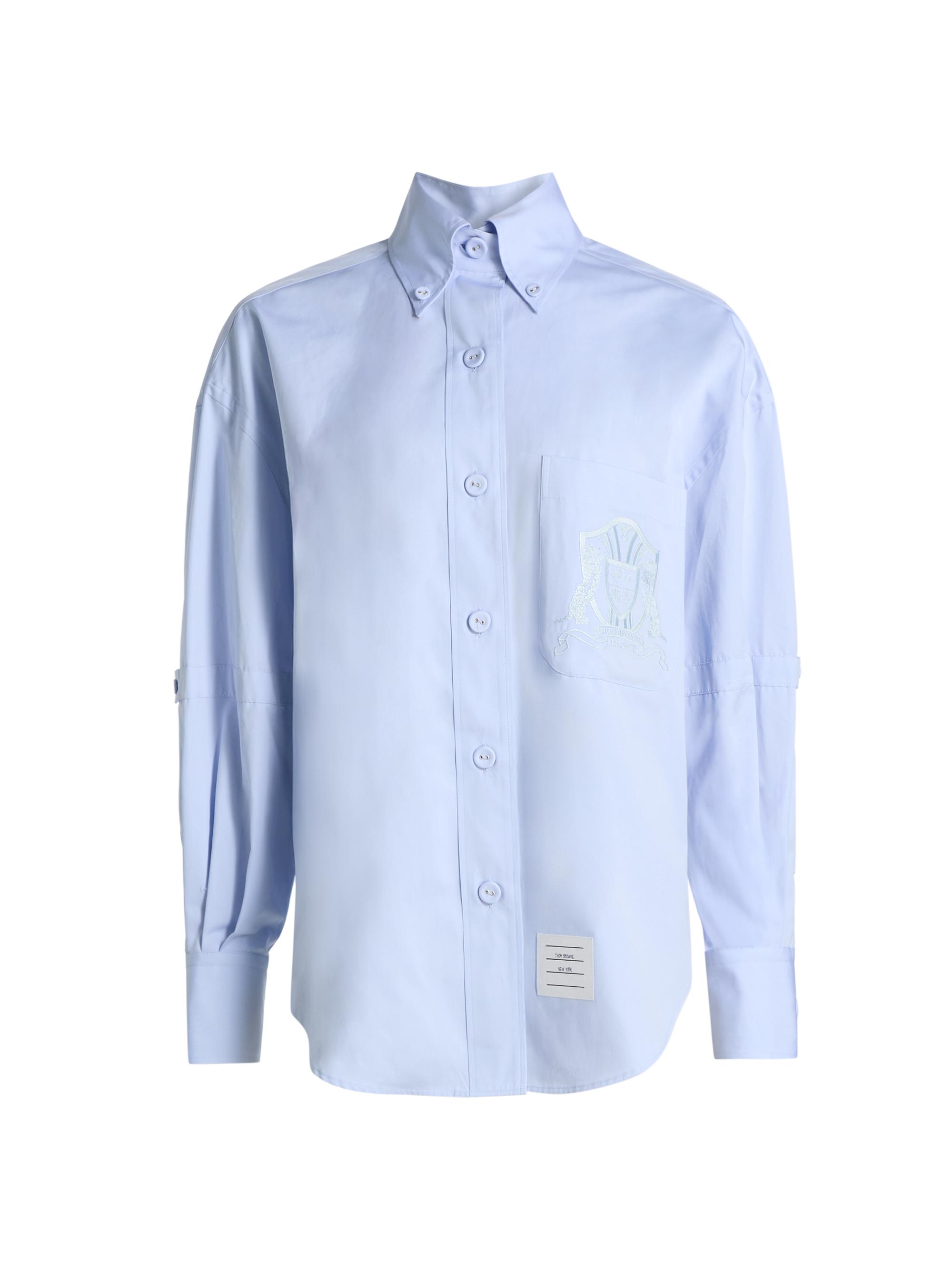 Thom Browne Women's Supersized Embroidered Crest Button-Down Shirt - Light Blue