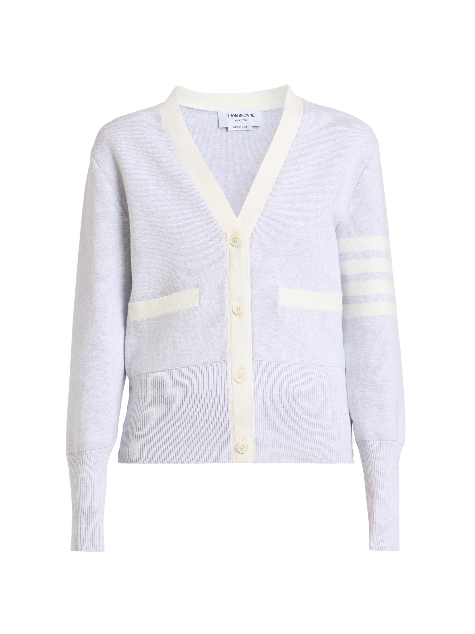 Thom Browne Women's Milano Classic 4-Bar Stripe Cotton V-Neck Cardigan - Pale Grey