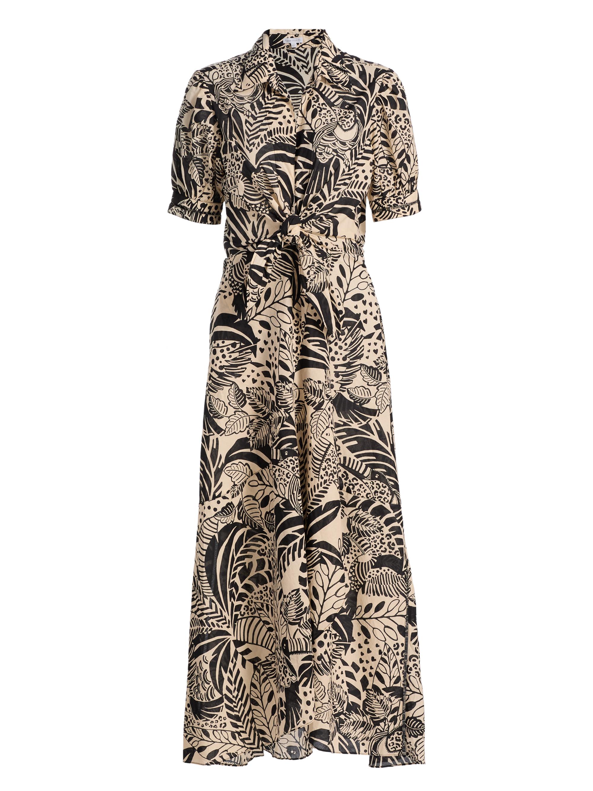 Poupette St Barth Women's Eren Leaf-Print Cotton Tie-Waist Maxi Dress - Black Toucan