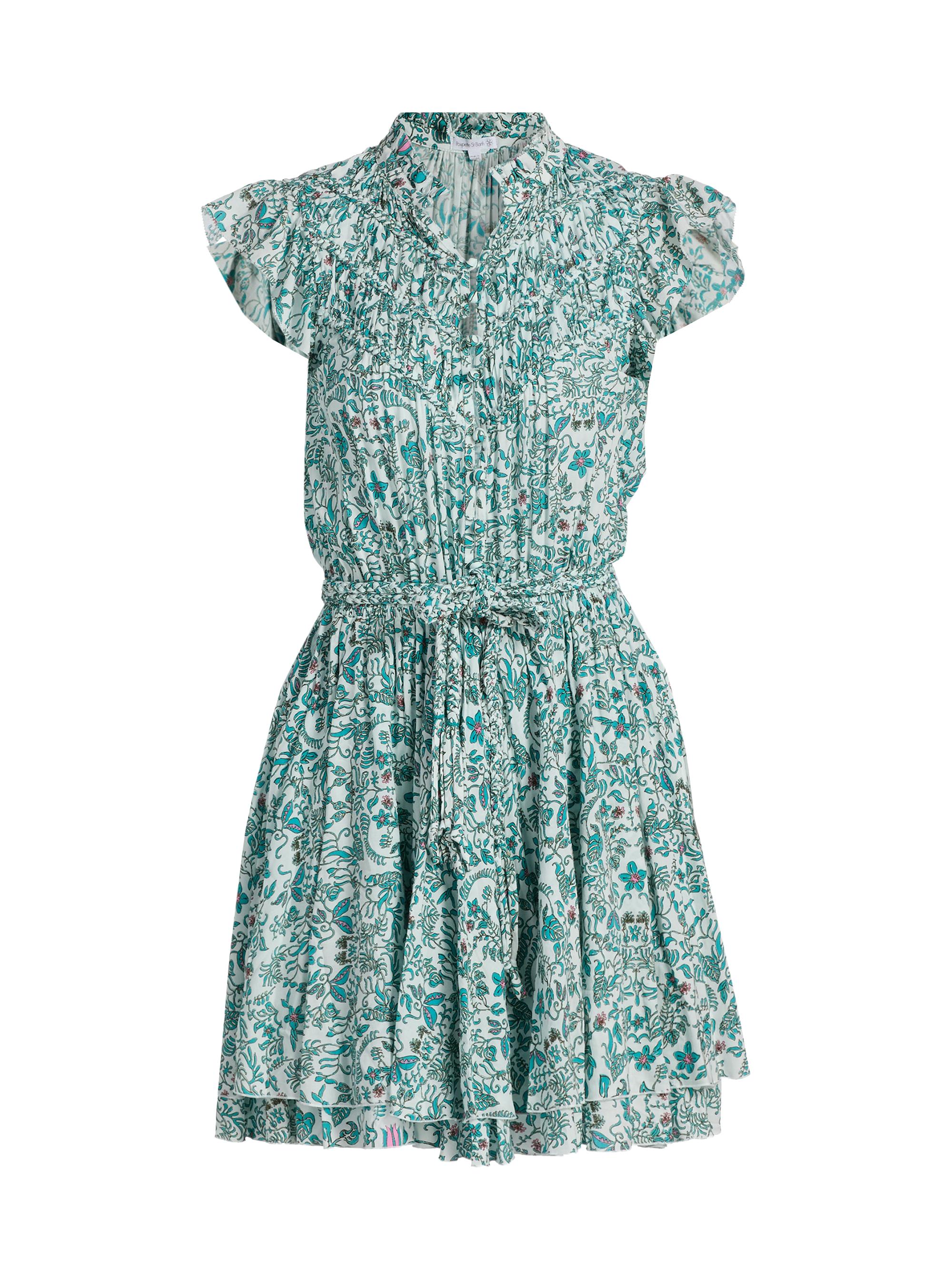 Poupette St Barth Women's Callie Floral Pleated Tie-Waist Minidress - Green Tiare