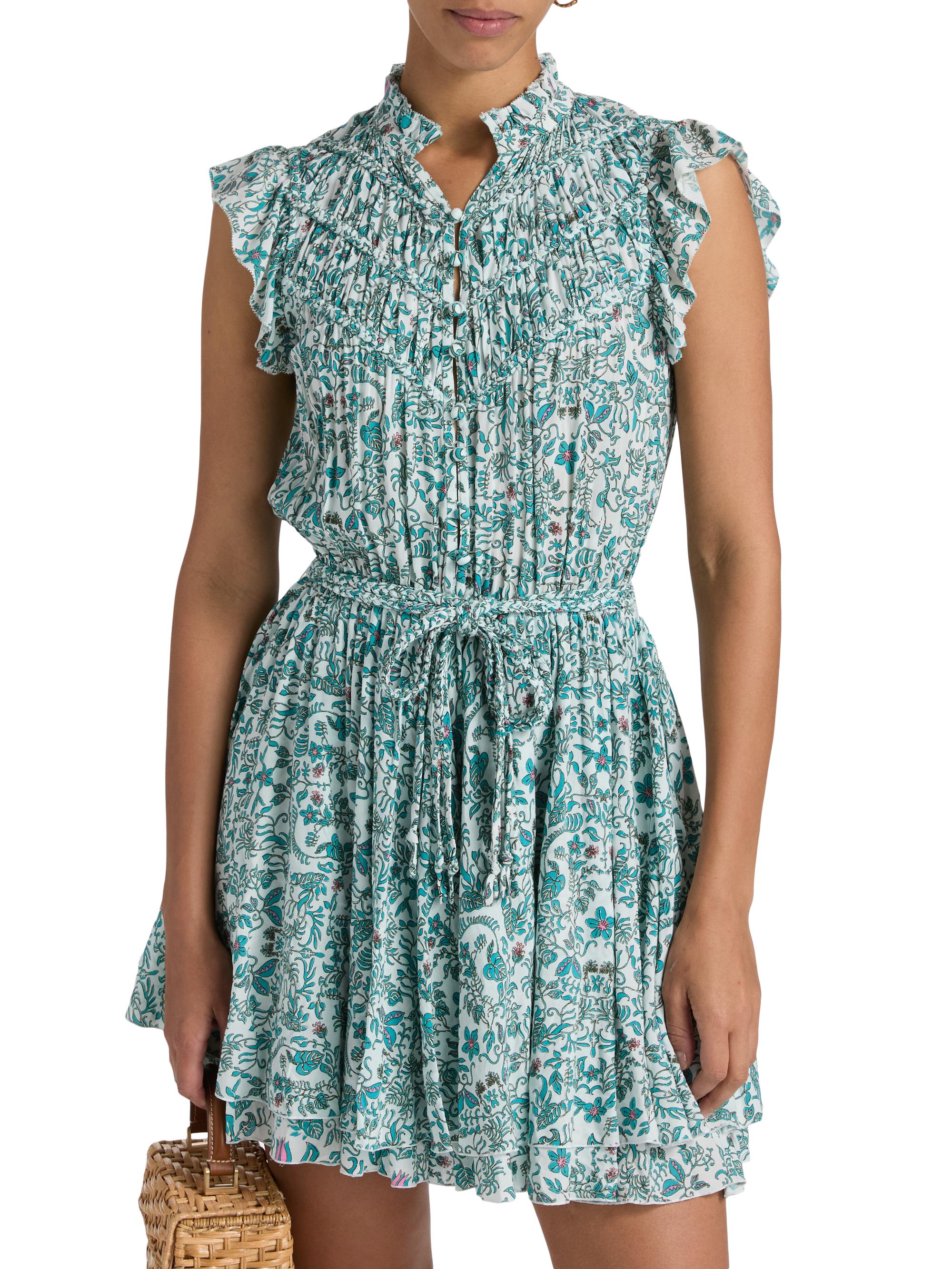 strapless floral mini dress Mediterranean Coast Green Floral Strapless Mini Dress
